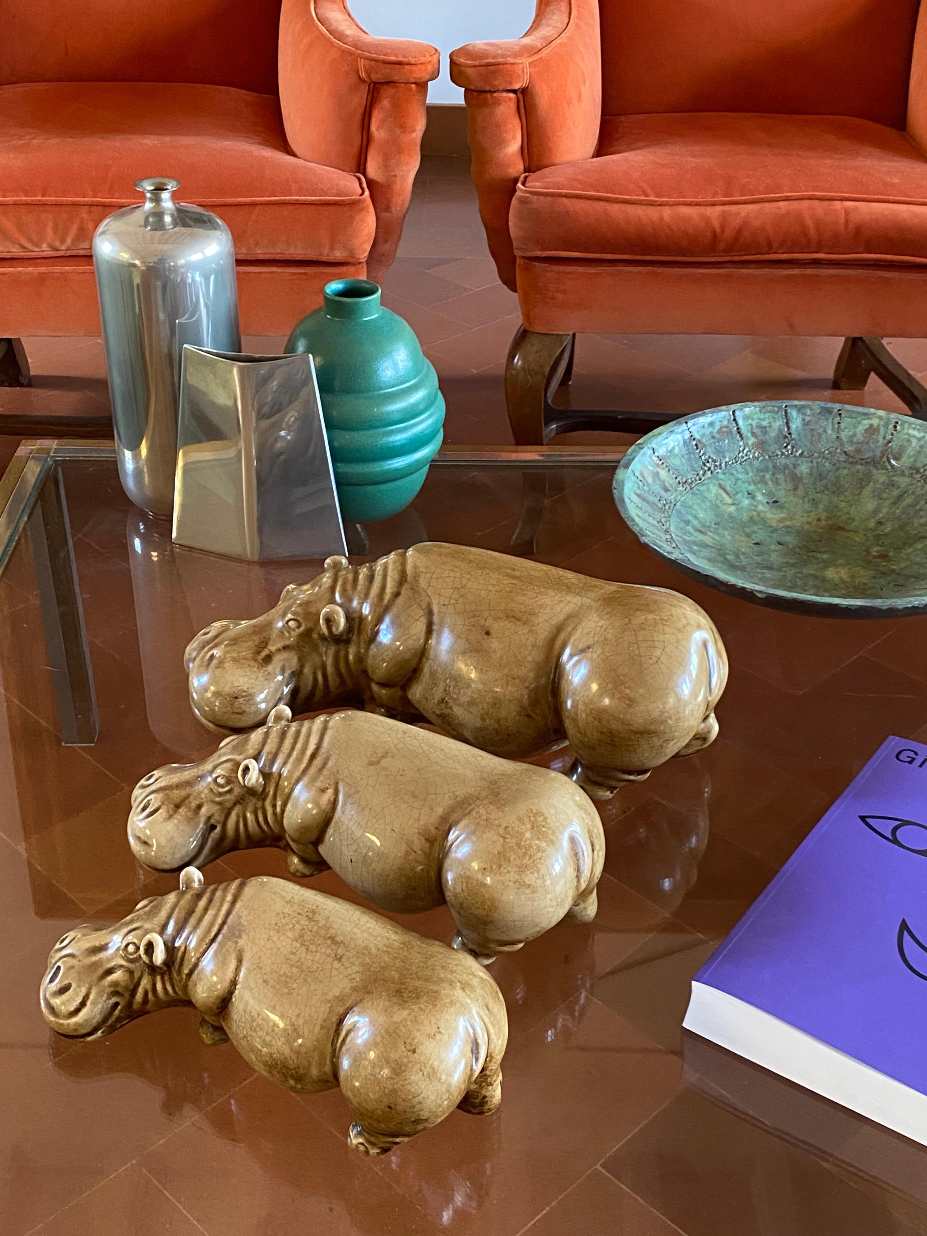 Ceramic Mid-century Set of 3 ceramic hippos, Zaccagnini Italy 1950s For Sale