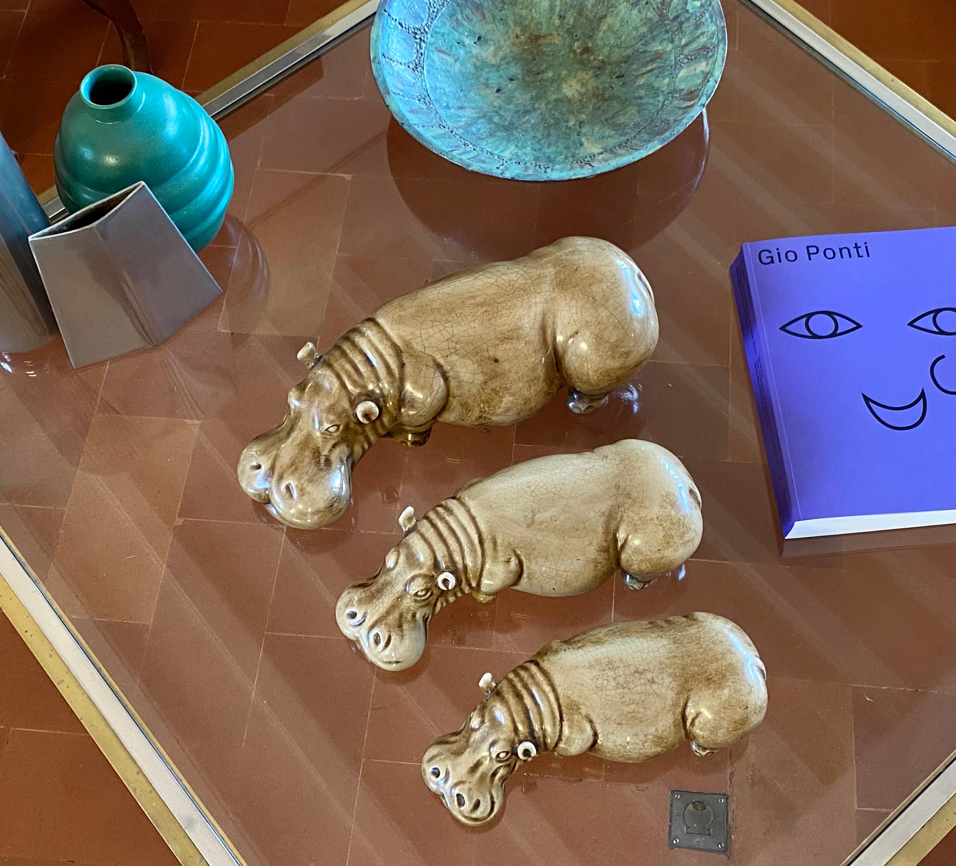 Mid-century Set of 3 ceramic hippos, Zaccagnini Italy 1950s For Sale 1