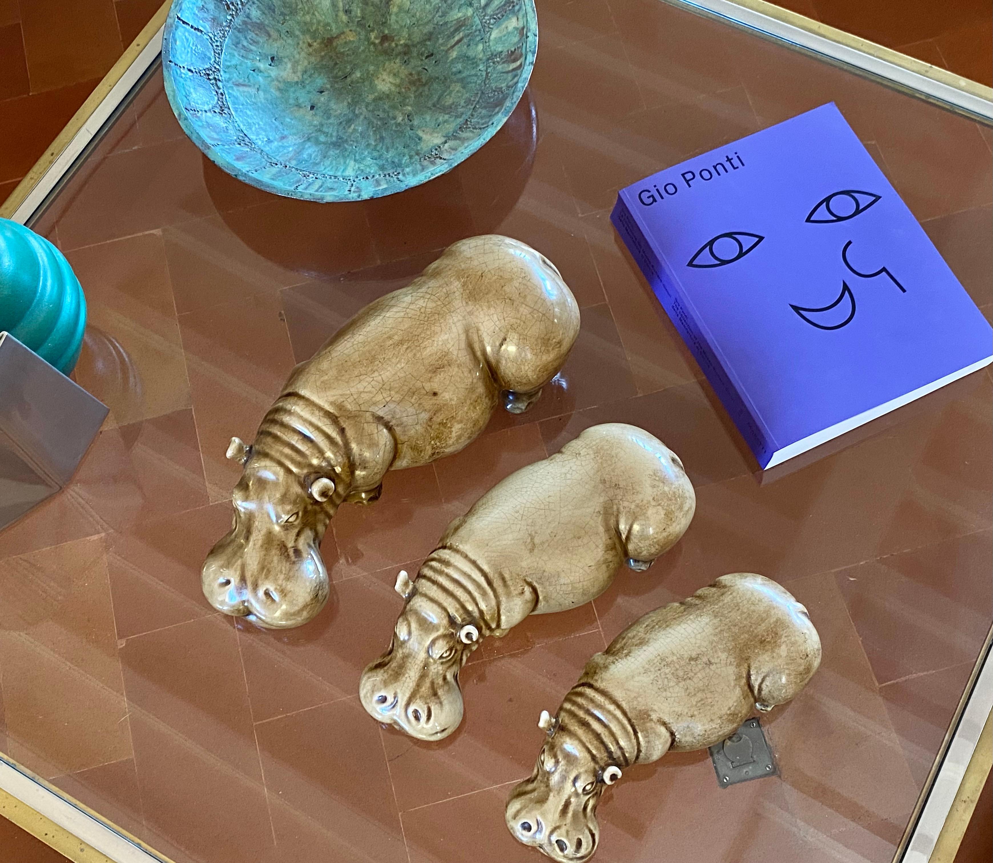 Mid-century Set of 3 ceramic hippos, Zaccagnini Italy 1950s For Sale 2