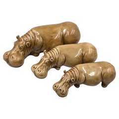 Vintage Mid-century Set of 3 ceramic hippos, Zaccagnini Italy 1950s