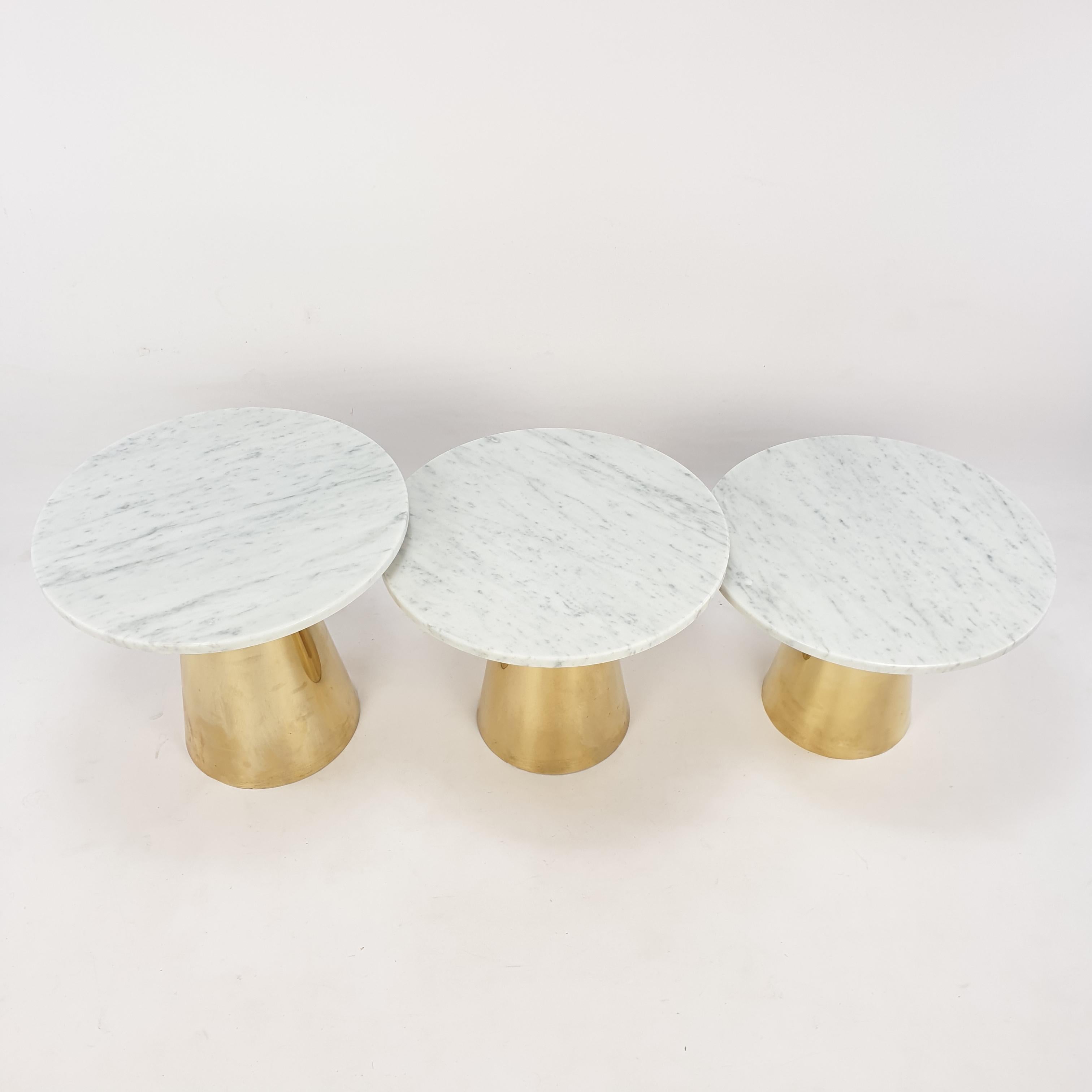 Mid-Century Modern Mid-Century Set of 3 Italian Marble and Brass Tables For Sale