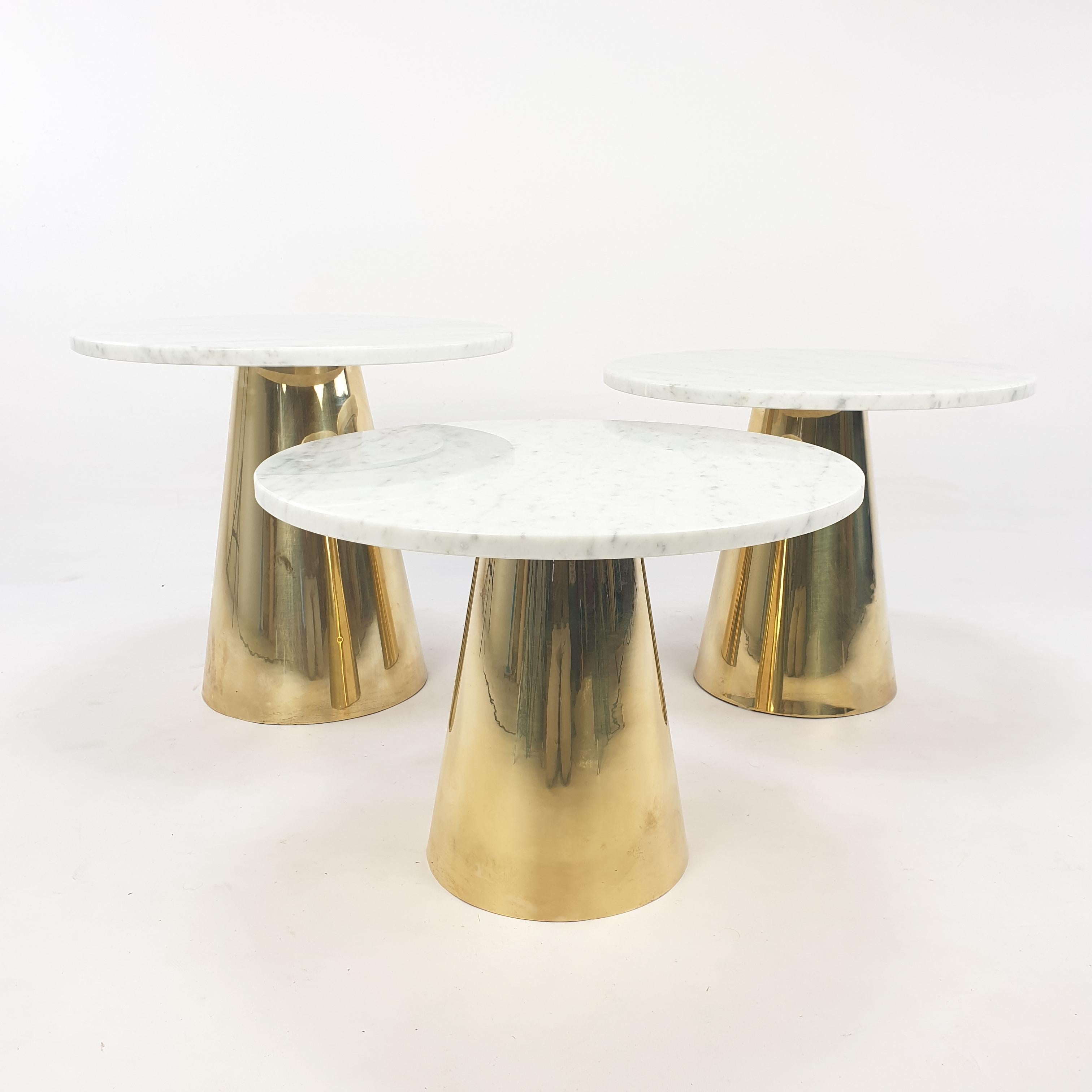 Metal Mid-Century Set of 3 Italian Marble and Brass Tables For Sale
