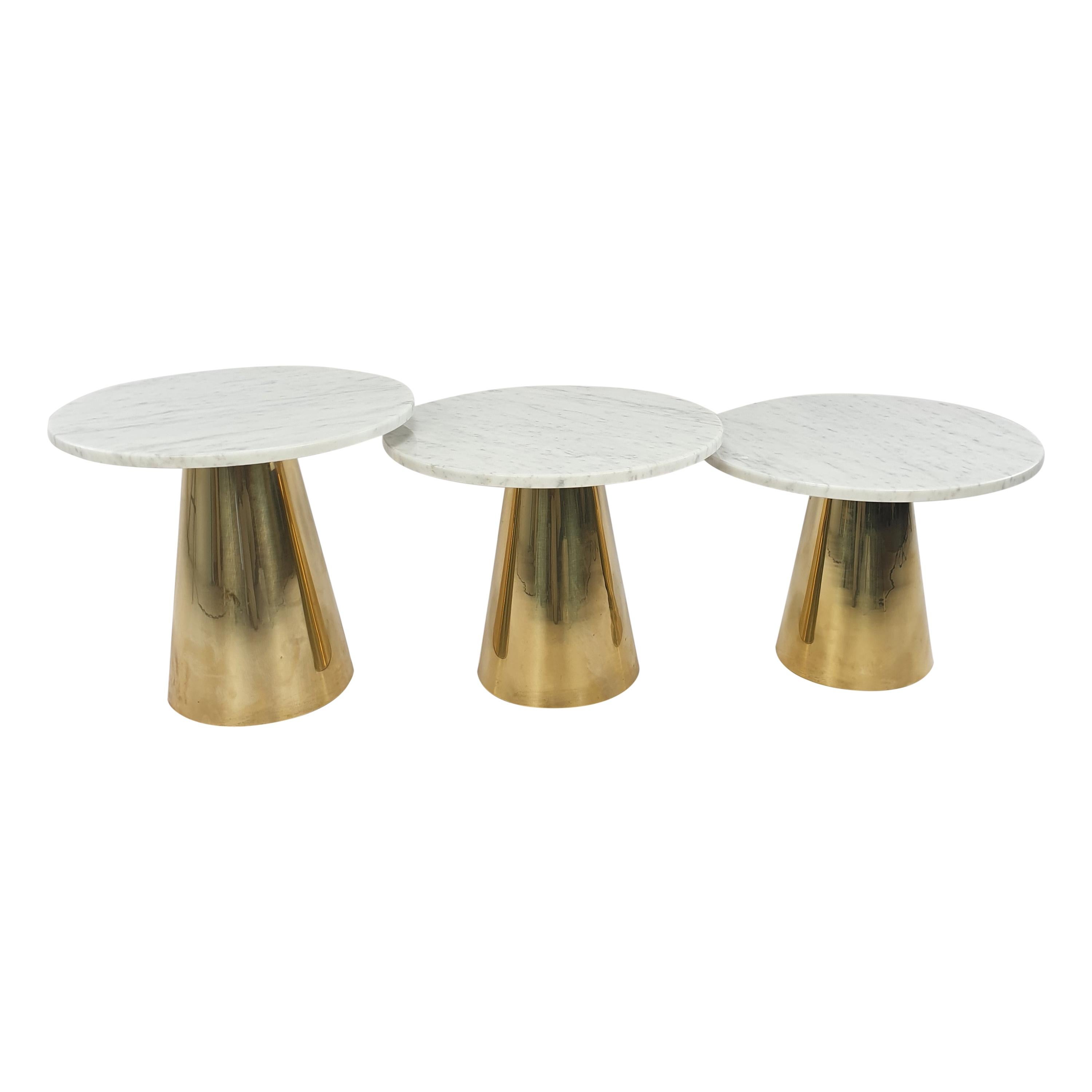 Mid-Century Set of 3 Italian Marble and Brass Tables For Sale