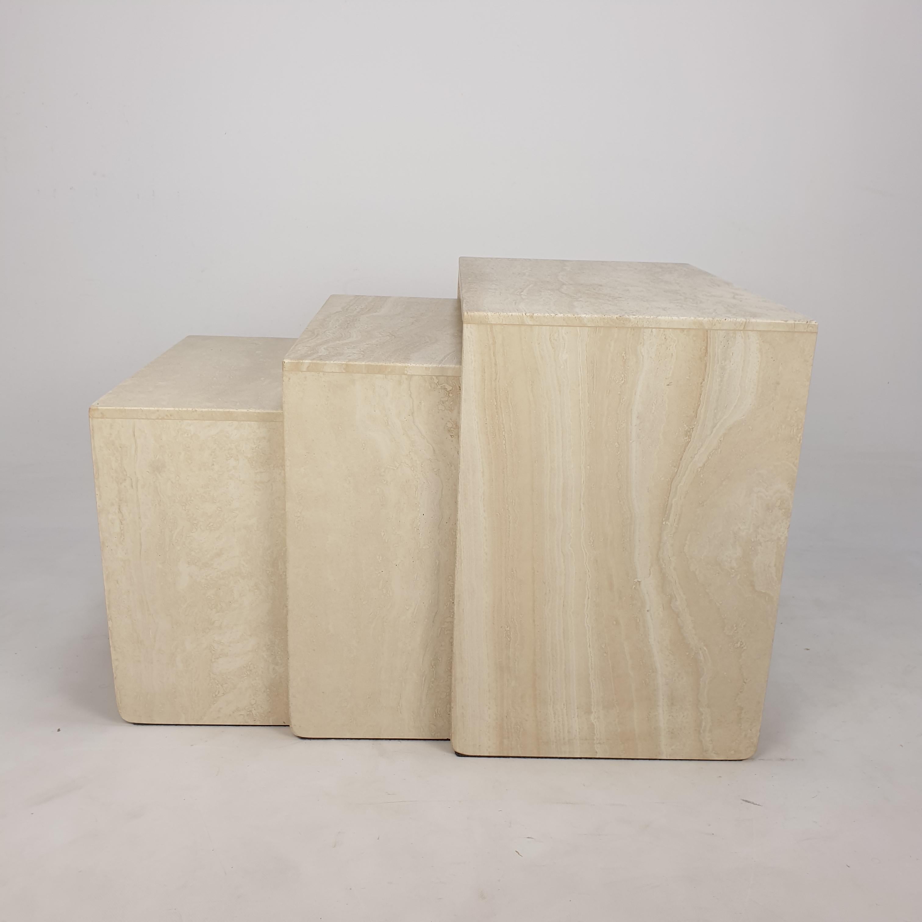 Mid-Century Set of 3 Italian Travertine Coffee Tables, 1980s 13