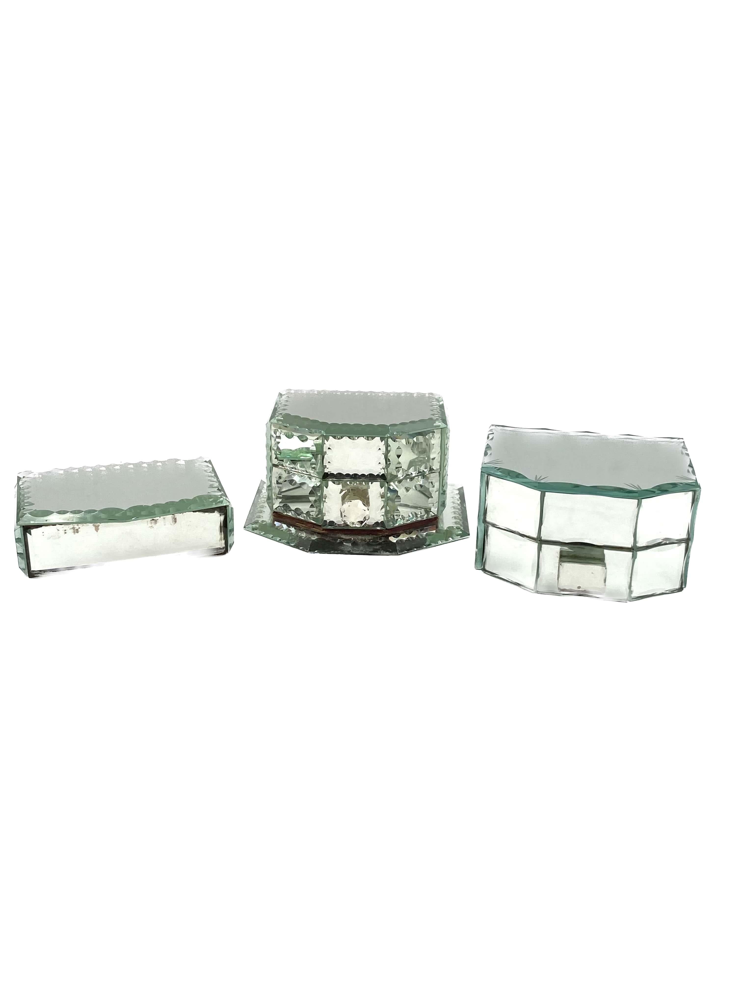Mid-20th Century Midcentury Set of 3 Mirrored Jewelry Boxes, France, 1940s For Sale