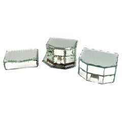 Vintage Midcentury Set of 3 Mirrored Jewelry Boxes, France, 1940s