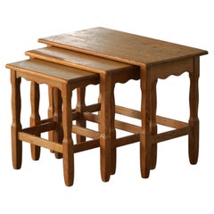 Mid Century, Set of 3 Nesting Tables in Oak Made by a Danish Cabinetmaker, 1960s
