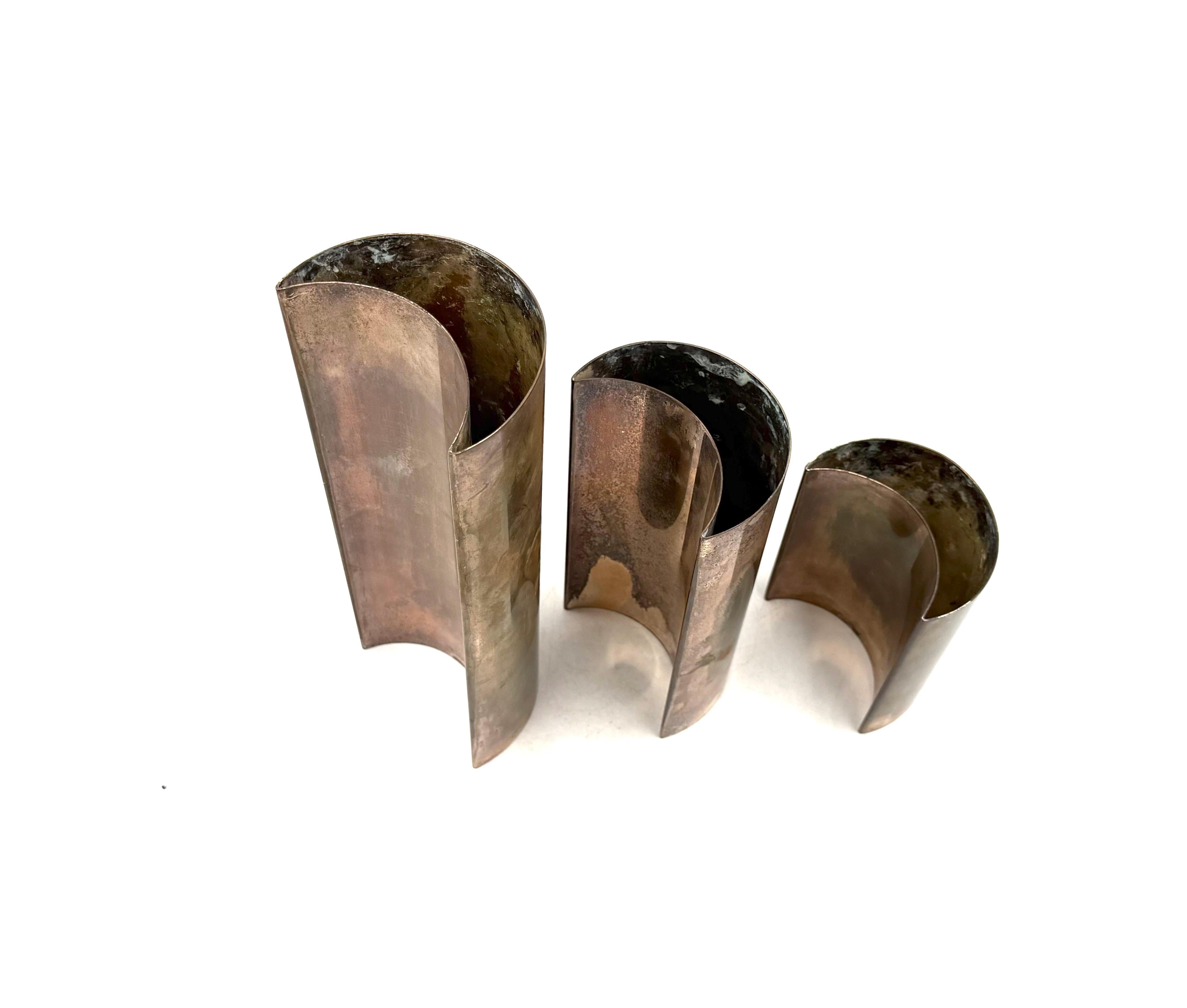 Satz von 3 versilberten Vasen aus der Mitte des Jahrhunderts, GiBi Italien 1970er im Angebot 4