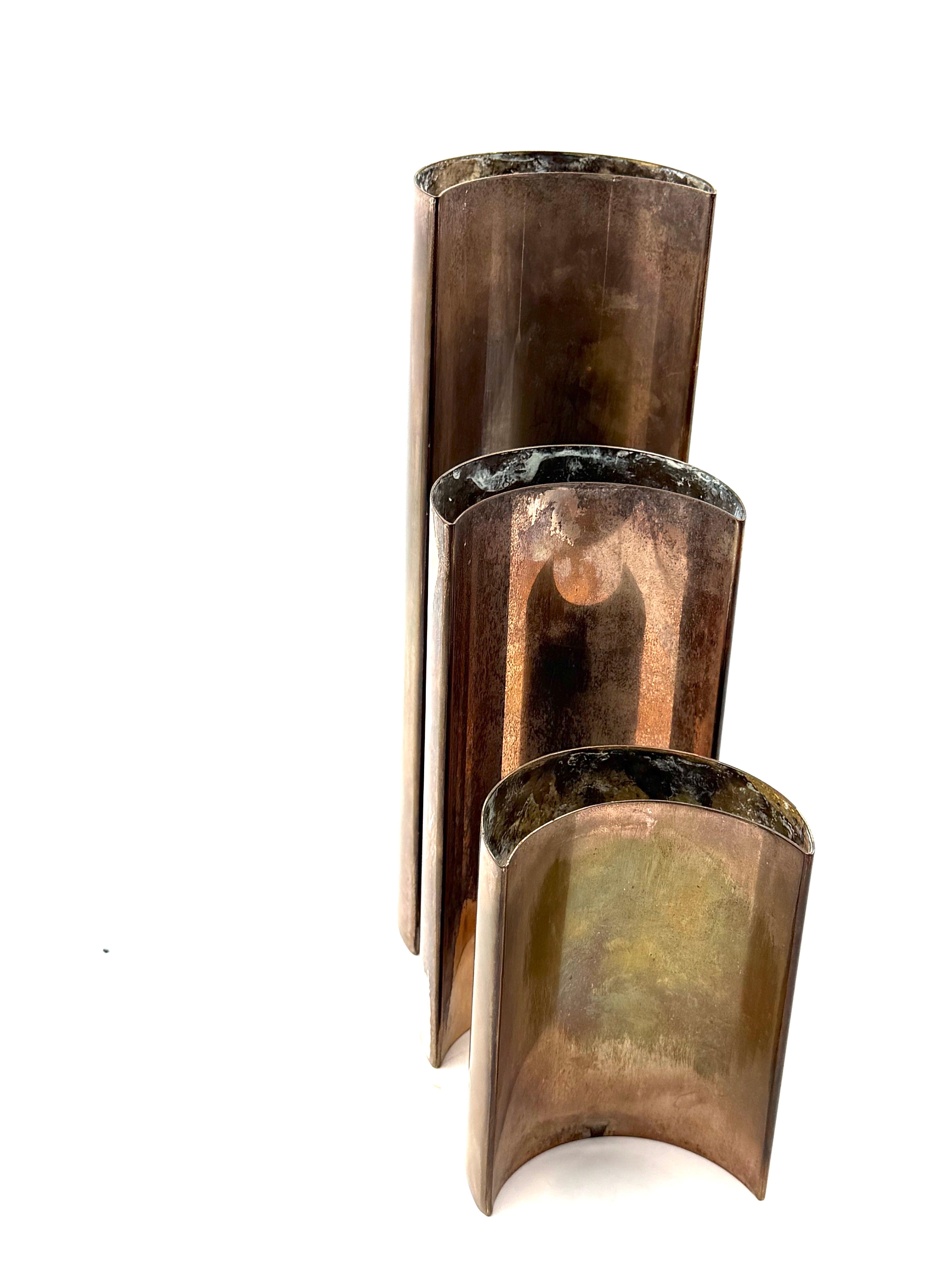 Satz von 3 versilberten Vasen aus der Mitte des Jahrhunderts, GiBi Italien 1970er im Angebot 5