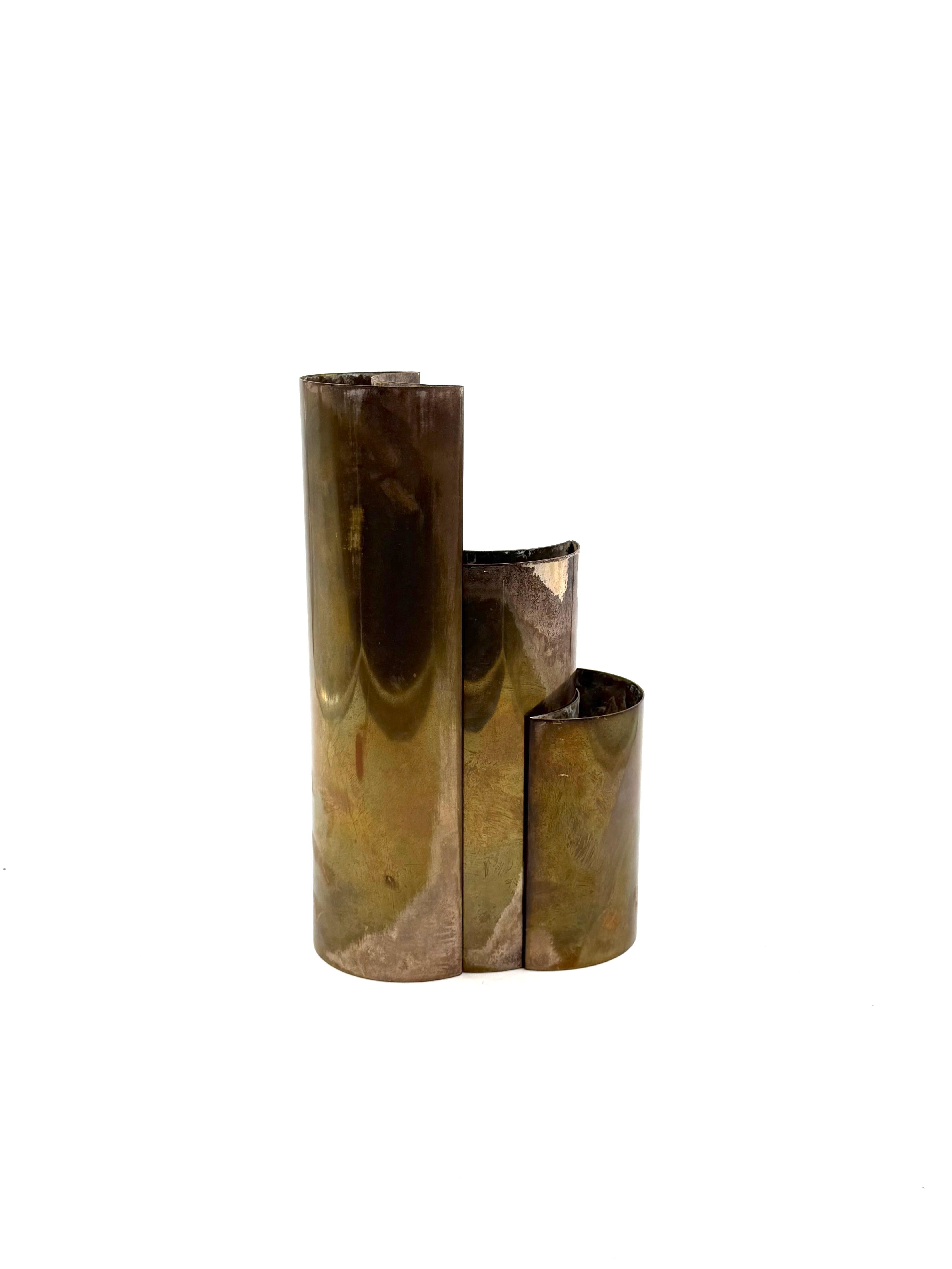 Satz von 3 versilberten Vasen aus der Mitte des Jahrhunderts, GiBi Italien 1970er im Angebot 6