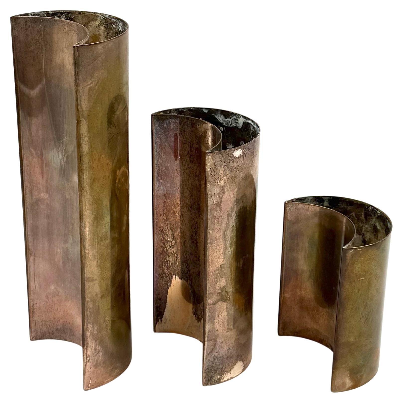 Mid-century set of 3 silver-plated vases, GiBi Italy 1970s