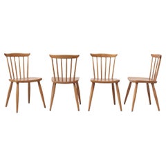 Mid-Century Set of 4 Beech wood Tapiovaara Style Spindle Back Dining Chairs