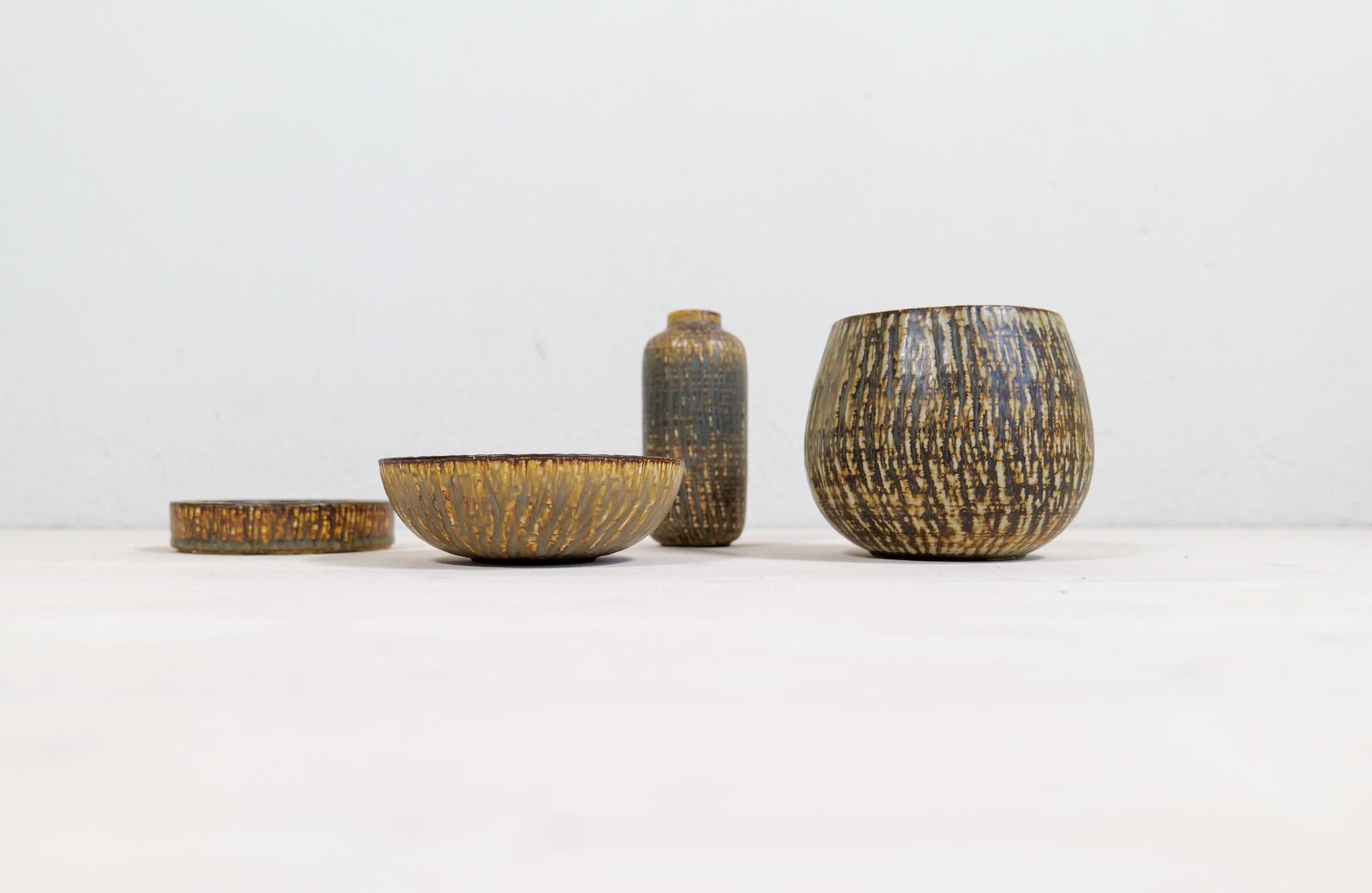 Mid-Century Modern Midcentury Modern Set of 4 Ceramic Pieces Rubus Gunnar Nylund Rörstrand, Sweden For Sale