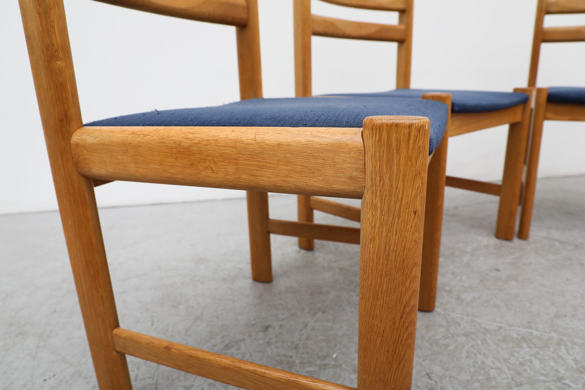 Set of 4 1970's Poul Volther Style Danish Oak Dining Chairs w/ Blue Upholstery For Sale 5