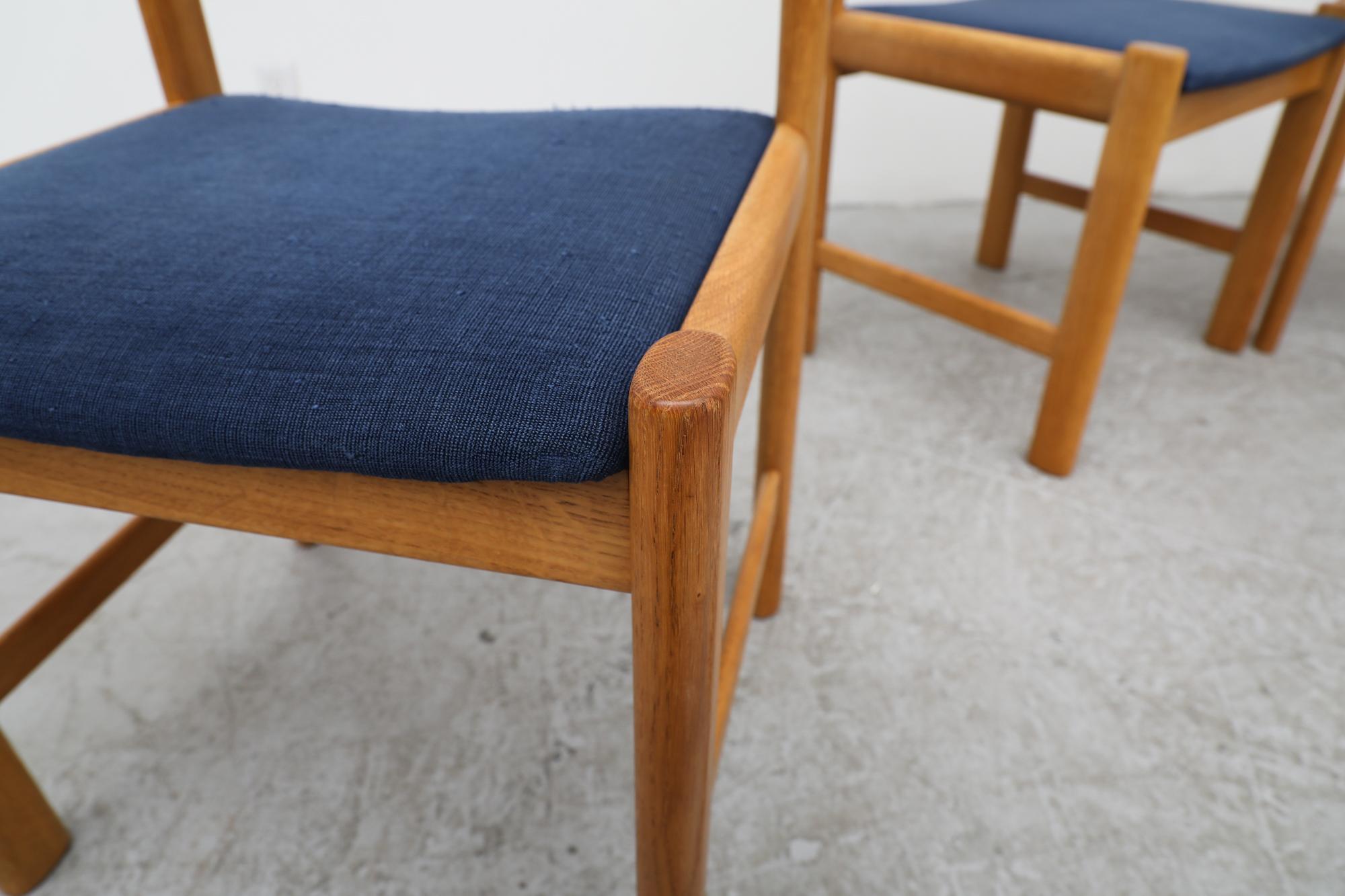 Set of 4 1970's Poul Volther Style Danish Oak Dining Chairs w/ Blue Upholstery For Sale 8