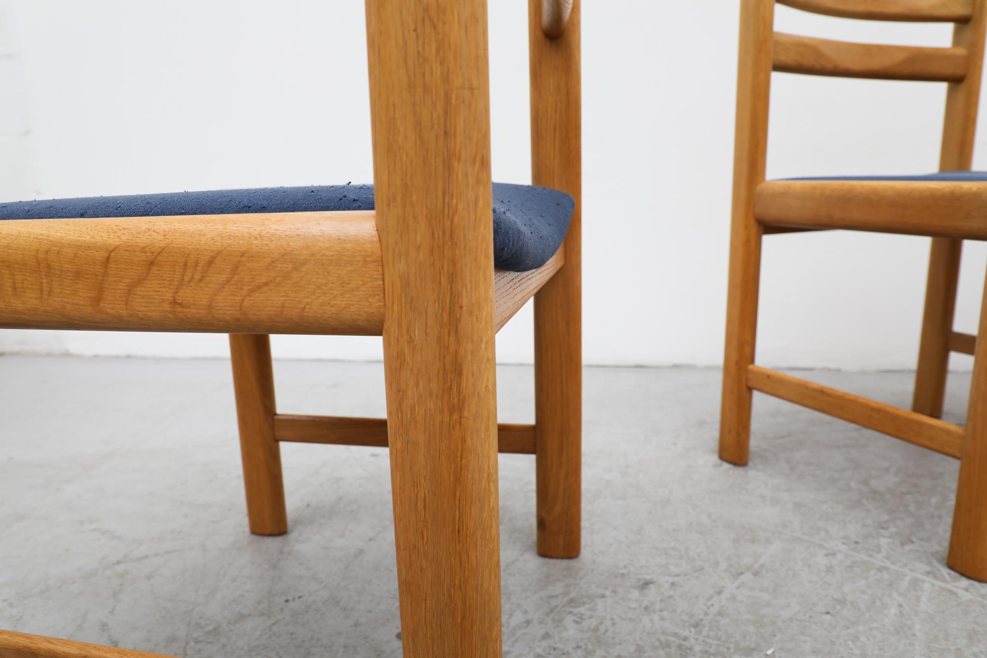 Set of 4 1970's Poul Volther Style Danish Oak Dining Chairs w/ Blue Upholstery For Sale 10