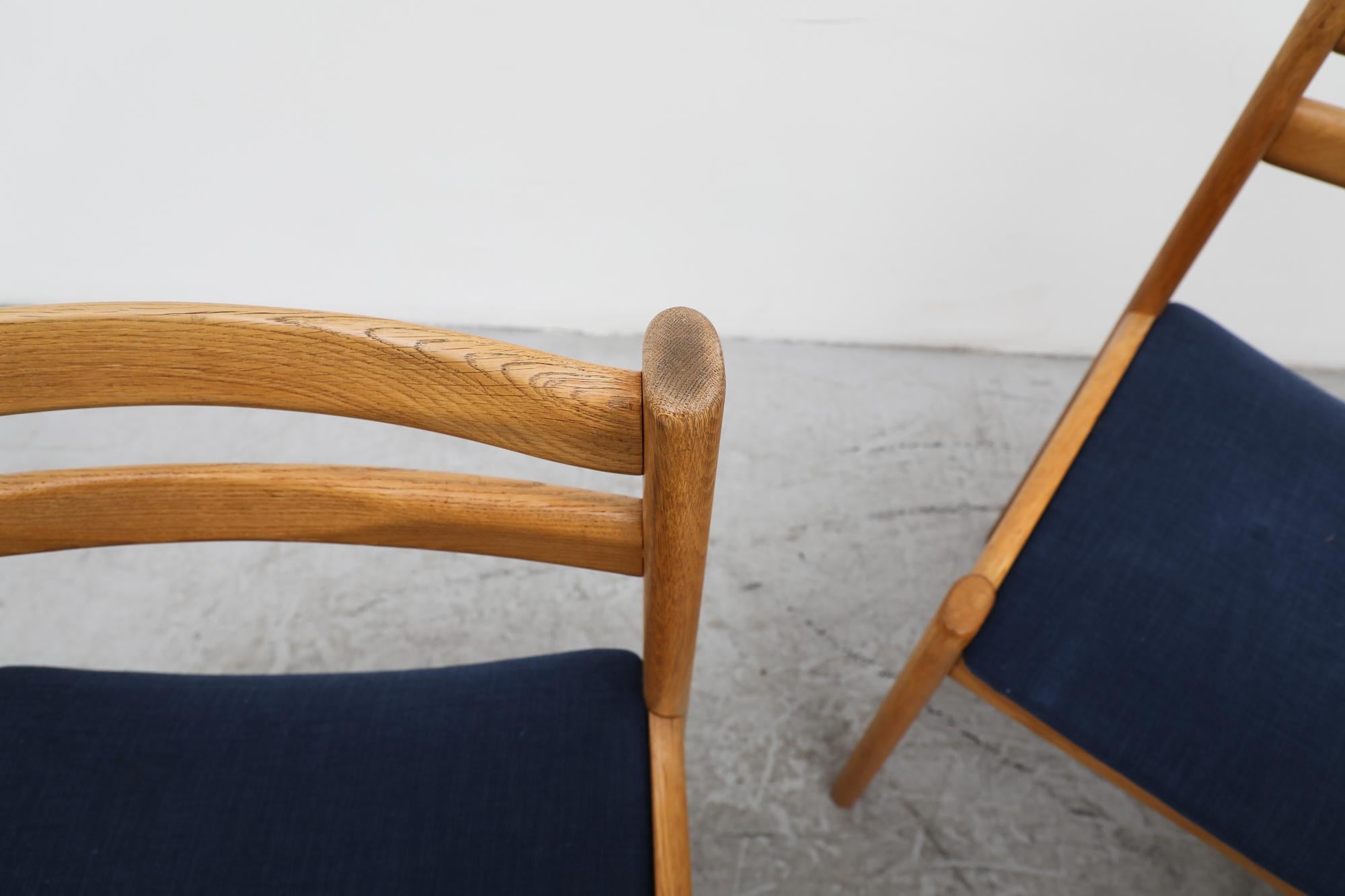 Set of 4 1970's Poul Volther Style Danish Oak Dining Chairs w/ Blue Upholstery For Sale 11