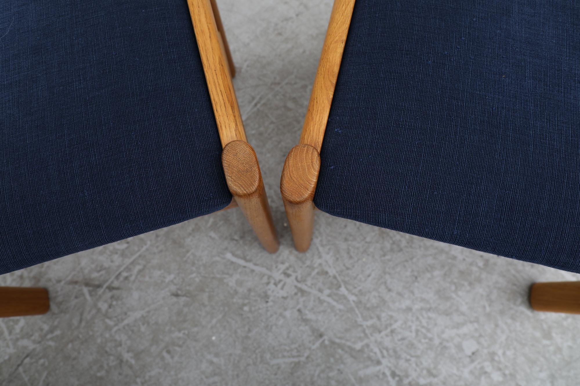 Set of 4 1970's Poul Volther Style Danish Oak Dining Chairs w/ Blue Upholstery For Sale 12
