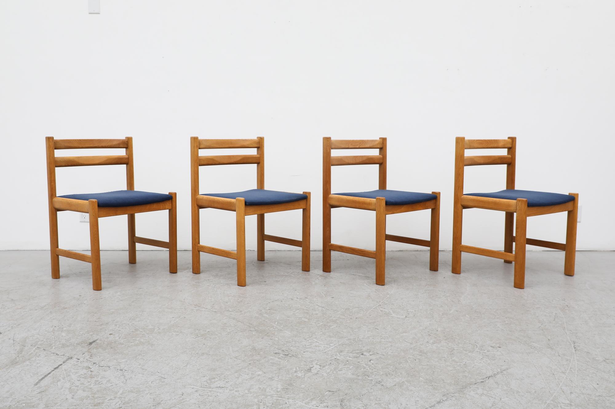 Set of 4 1970's Poul Volther Style Danish Oak Dining Chairs w/ Blue Upholstery In Good Condition For Sale In Los Angeles, CA