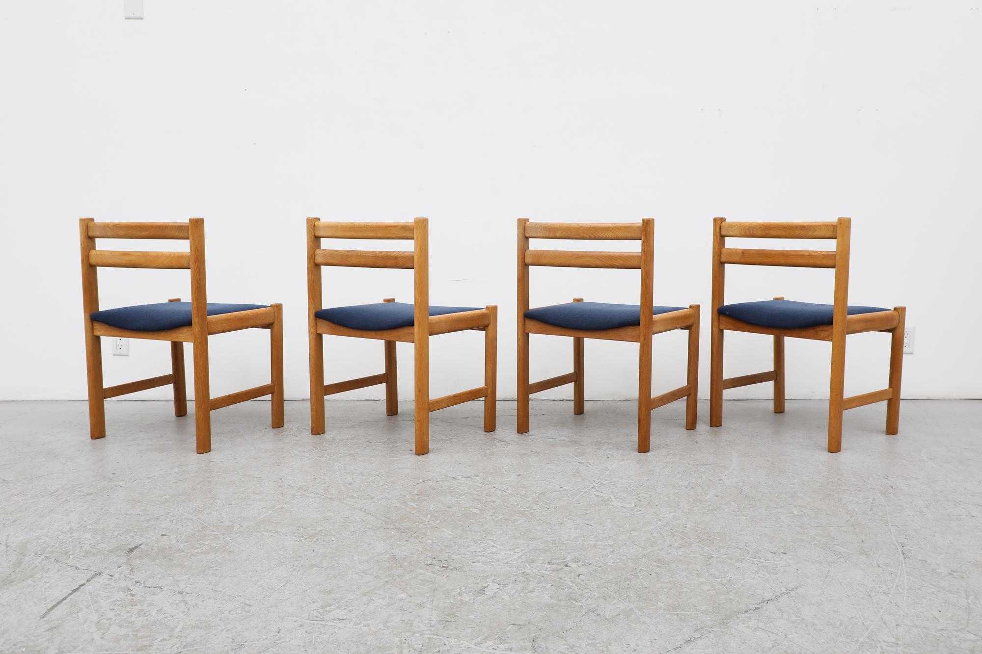 Set of 4 1970's Poul Volther Style Danish Oak Dining Chairs w/ Blue Upholstery For Sale 1