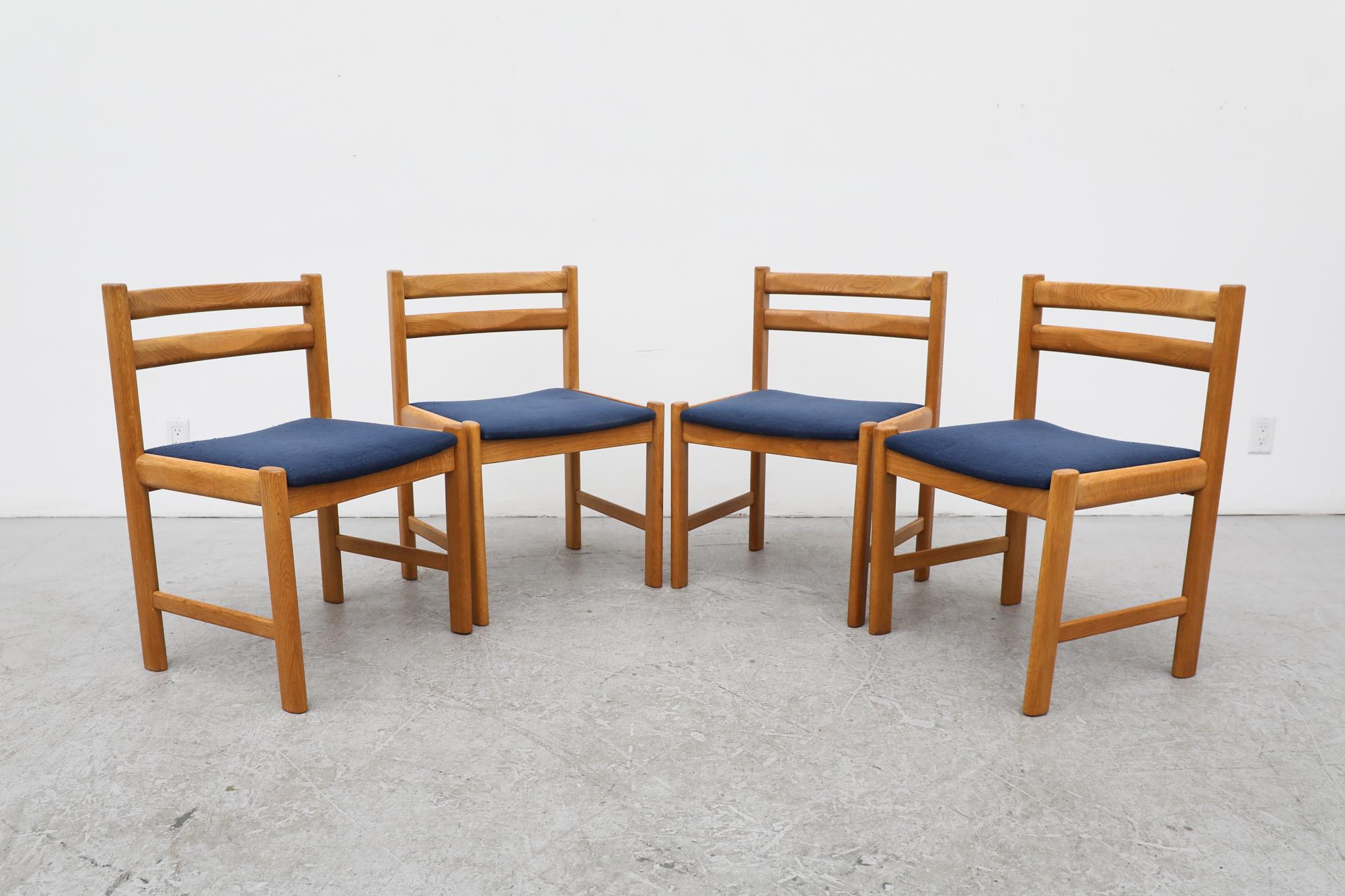 Set of 4 1970's Poul Volther Style Danish Oak Dining Chairs w/ Blue Upholstery For Sale 2