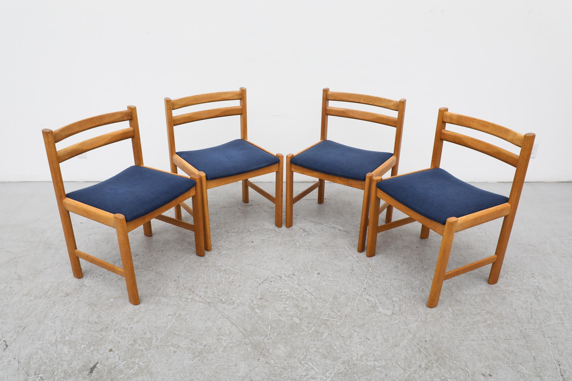 Set of 4 1970's Poul Volther Style Danish Oak Dining Chairs w/ Blue Upholstery For Sale 3