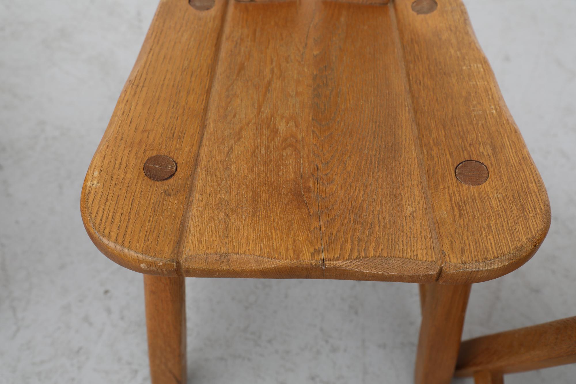 Mid-Century Set of 4 Heavy Oak De Puydt High Back Brutalist Dining Chairs For Sale 9
