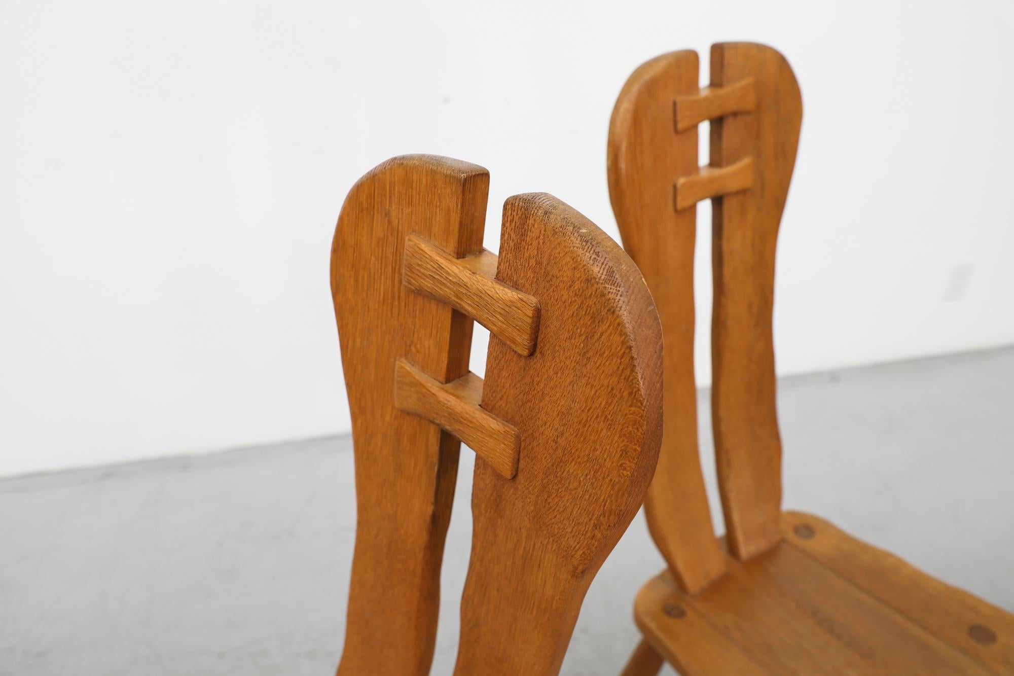Mid-20th Century Mid-Century Set of 4 Heavy Oak De Puydt High Back Brutalist Dining Chairs For Sale