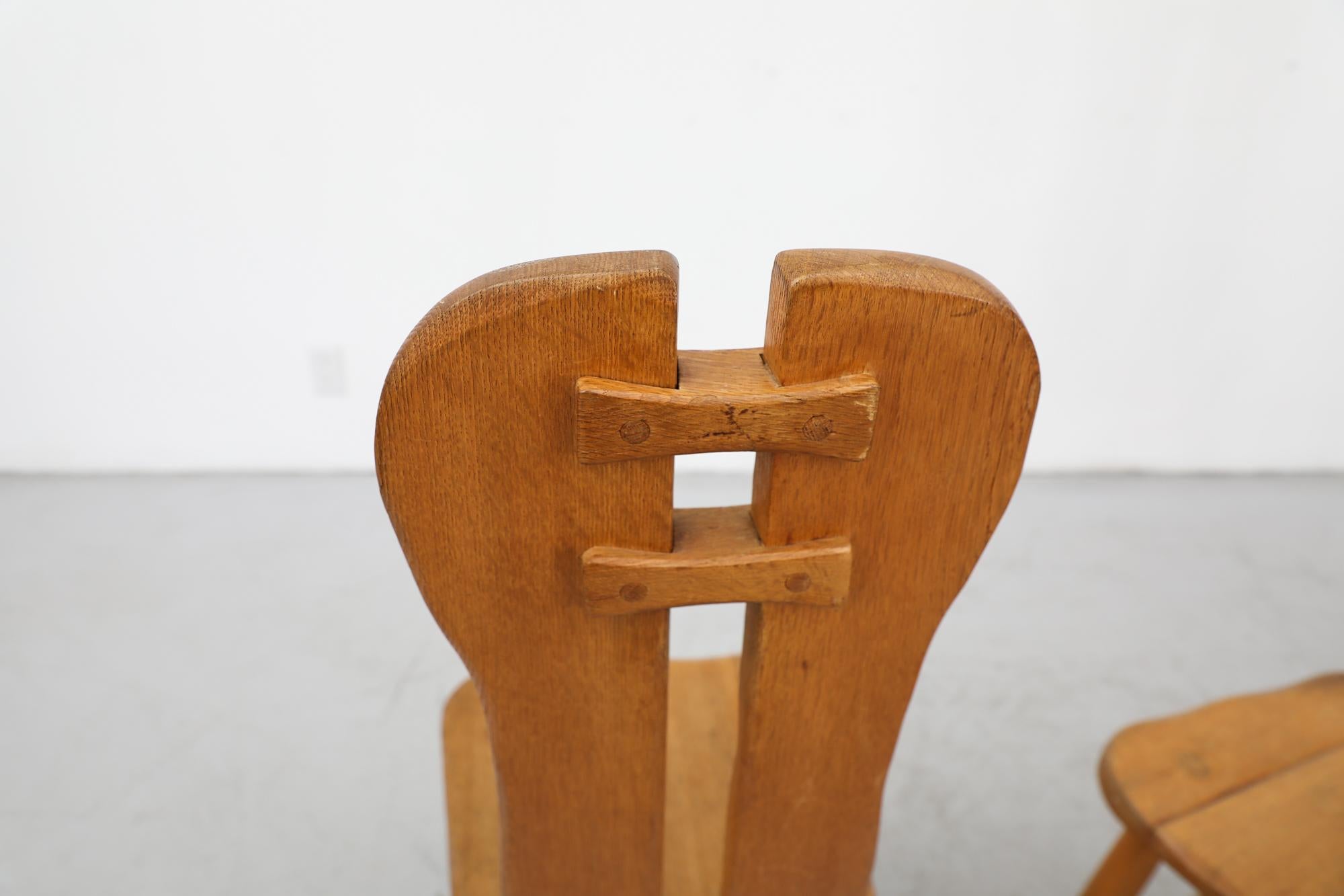 Mid-Century Set of 4 Heavy Oak De Puydt High Back Brutalist Dining Chairs For Sale 1