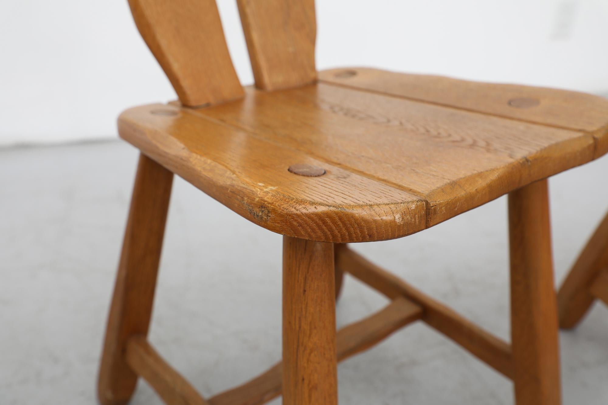 Mid-Century Set of 4 Heavy Oak De Puydt High Back Brutalist Dining Chairs For Sale 3