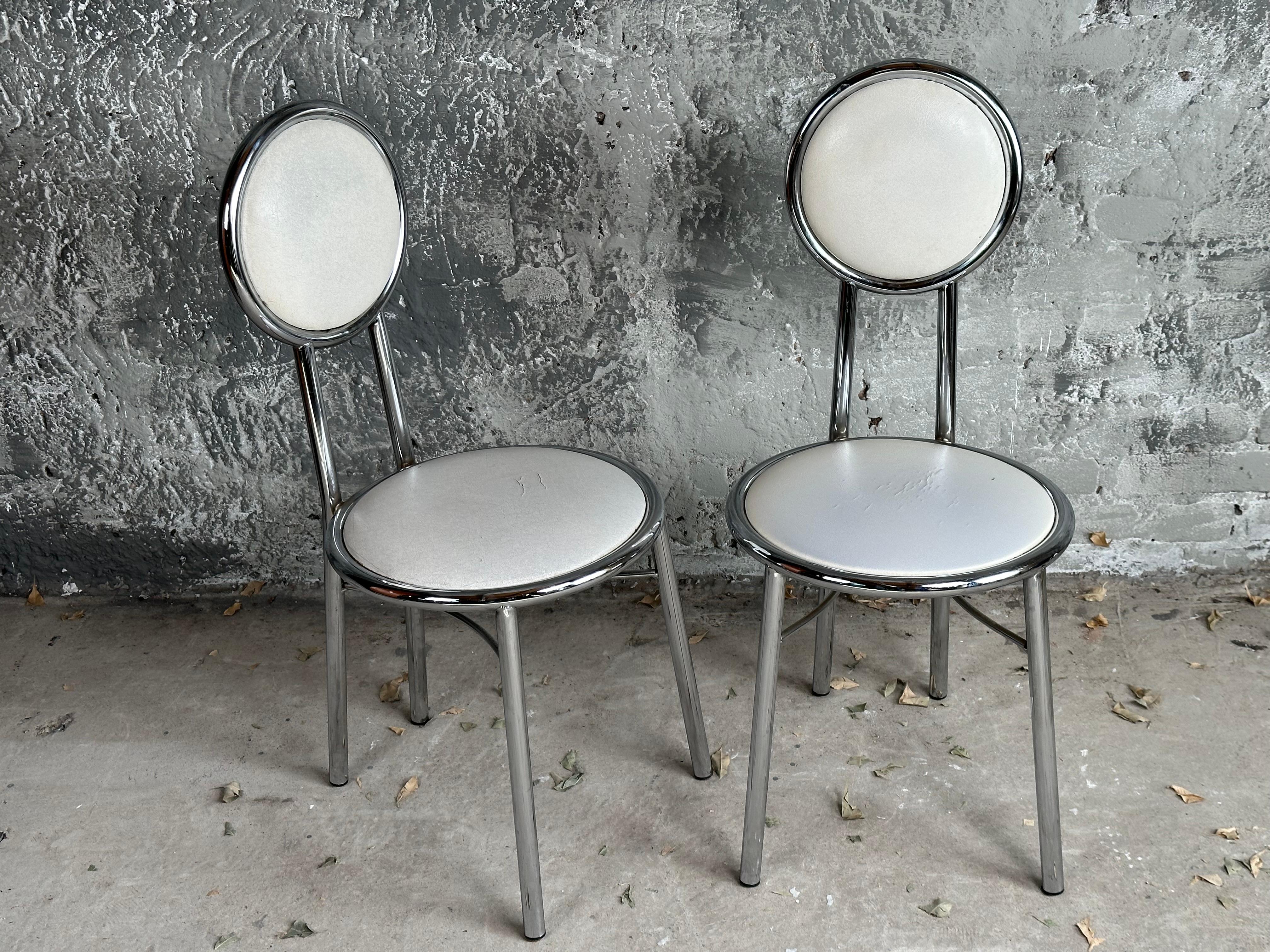 Mid-Century Set of 4 Dining Kitchen Chairs, Vinyl Chrome, Italy 1960s For Sale 5