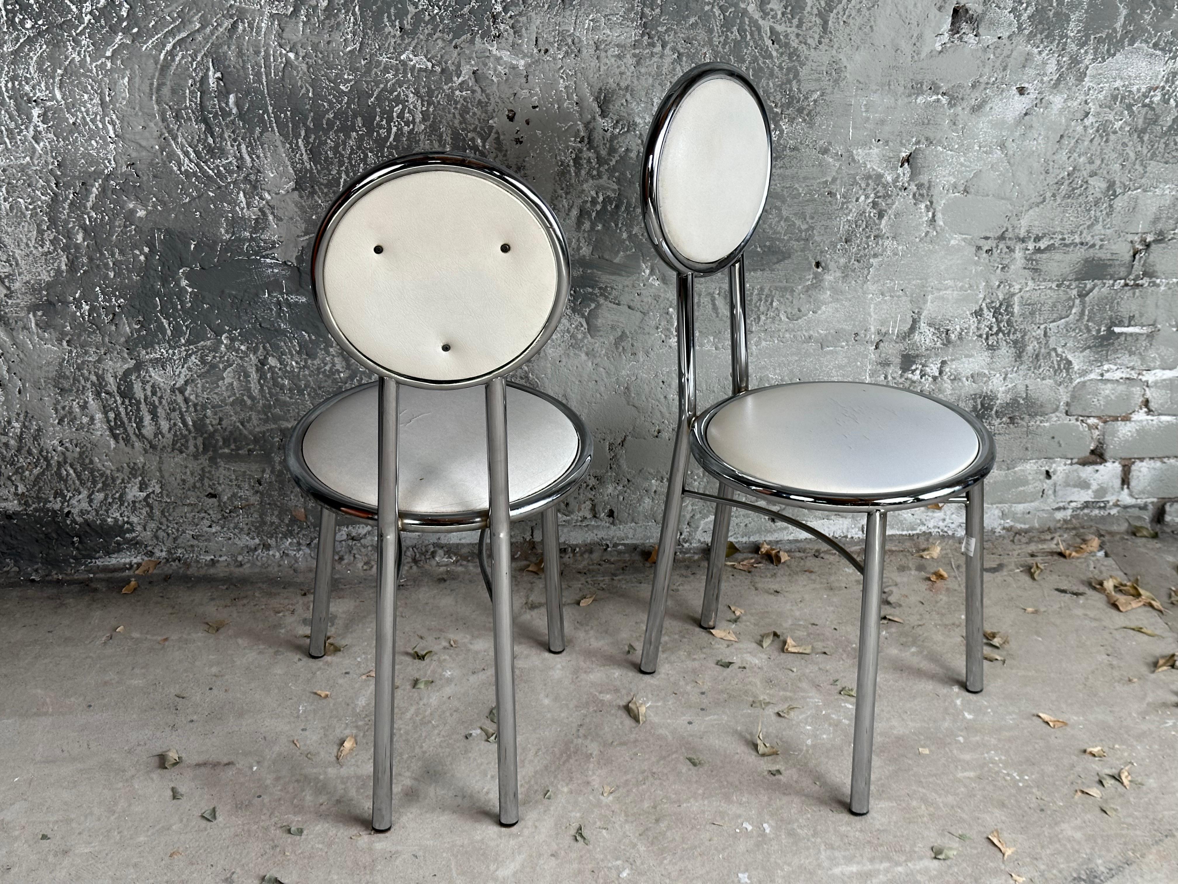 Mid-Century Set of 4 Dining Kitchen Chairs, Vinyl Chrome, Italy 1960s For Sale 6