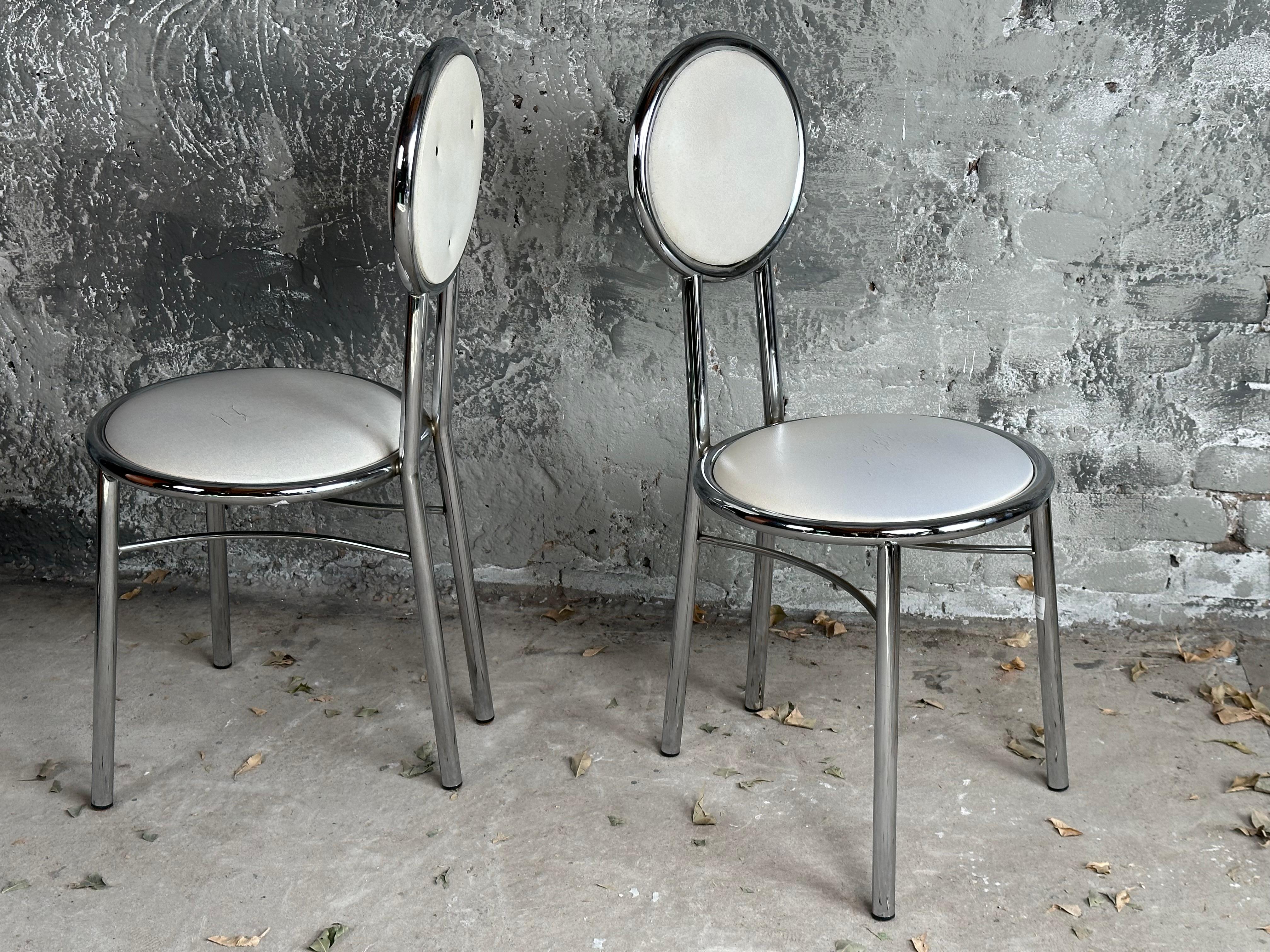 Mid-Century Set of 4 Dining Kitchen Chairs, Vinyl Chrome, Italy 1960s For Sale 7