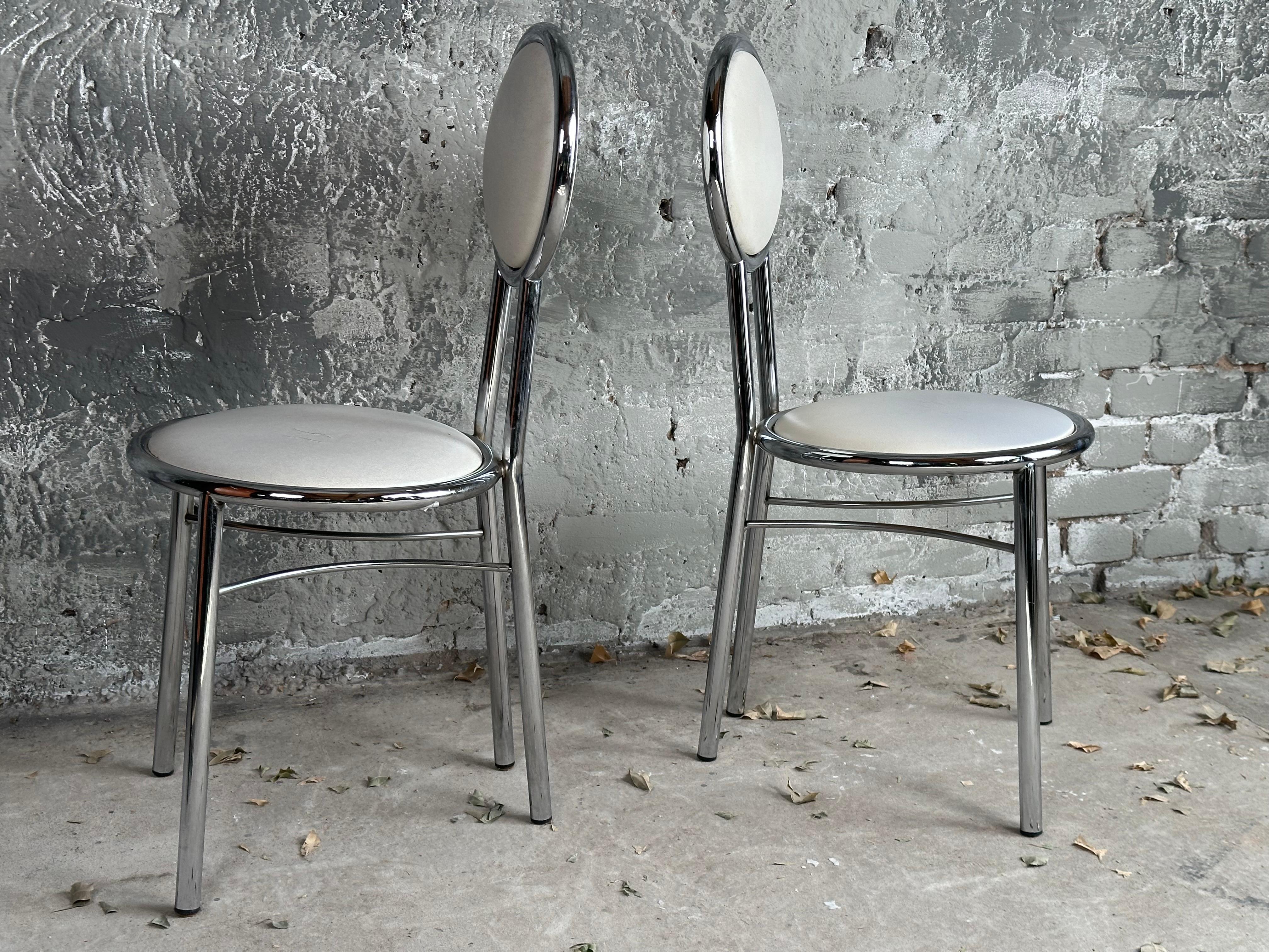 Mid-Century Set of 4 Dining Kitchen Chairs, Vinyl Chrome, Italy 1960s For Sale 8