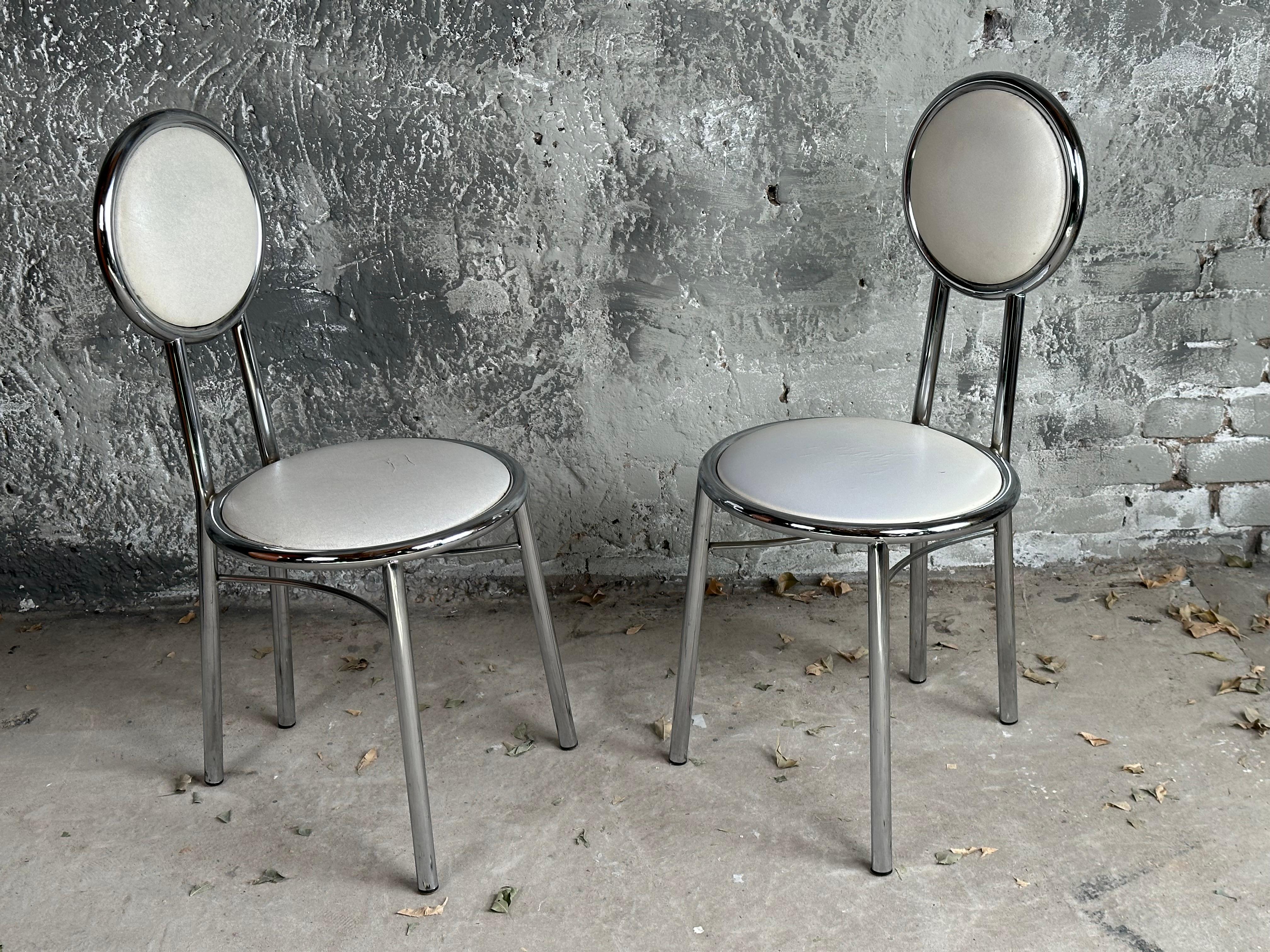 Mid-Century Set of 4 Dining Kitchen Chairs, Vinyl Chrome, Italy 1960s For Sale 12