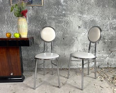 Mid-Century Set of 4 Dining Kitchen Chairs, Vinyl Chrome, Italy 1960s