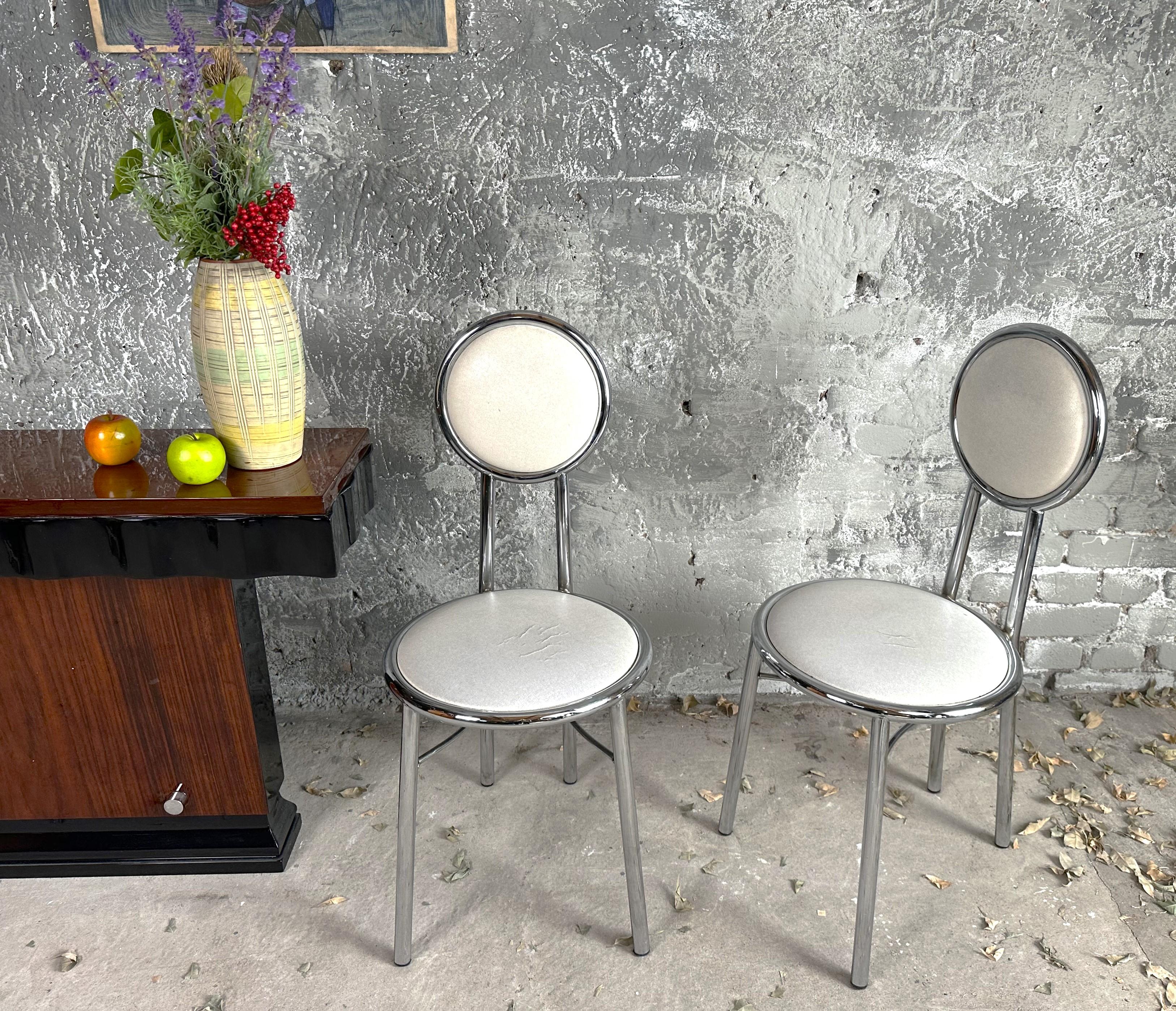 Mid-Century Modern Mid-Century Set of 4 Dining Kitchen Chairs, Vinyl Chrome, Italy 1960s For Sale