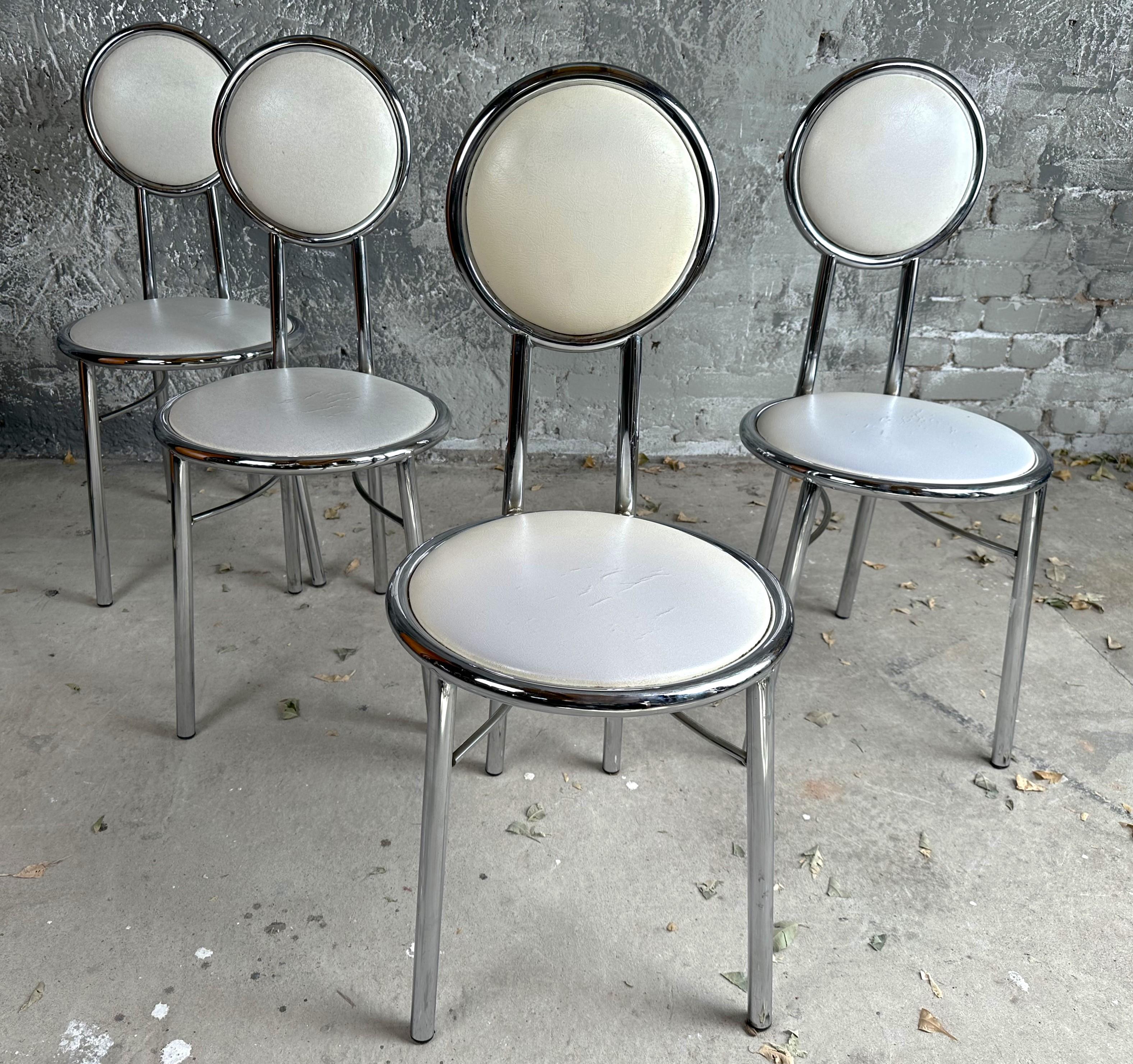 Mid-Century Set of 4 Dining Kitchen Chairs, Vinyl Chrome, Italy 1960s In Good Condition For Sale In Saarbruecken, DE