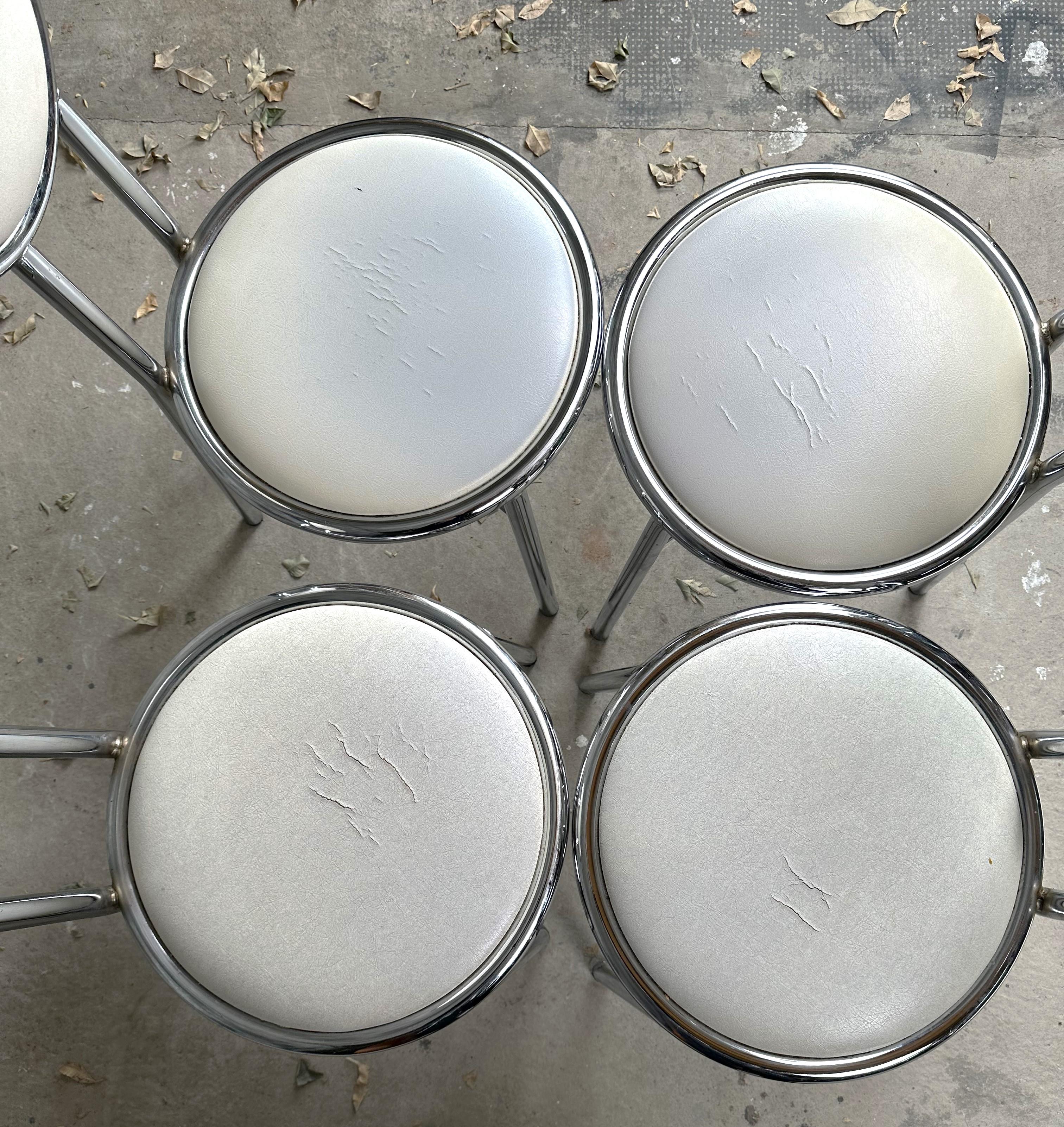 Mid-20th Century Mid-Century Set of 4 Dining Kitchen Chairs, Vinyl Chrome, Italy 1960s For Sale
