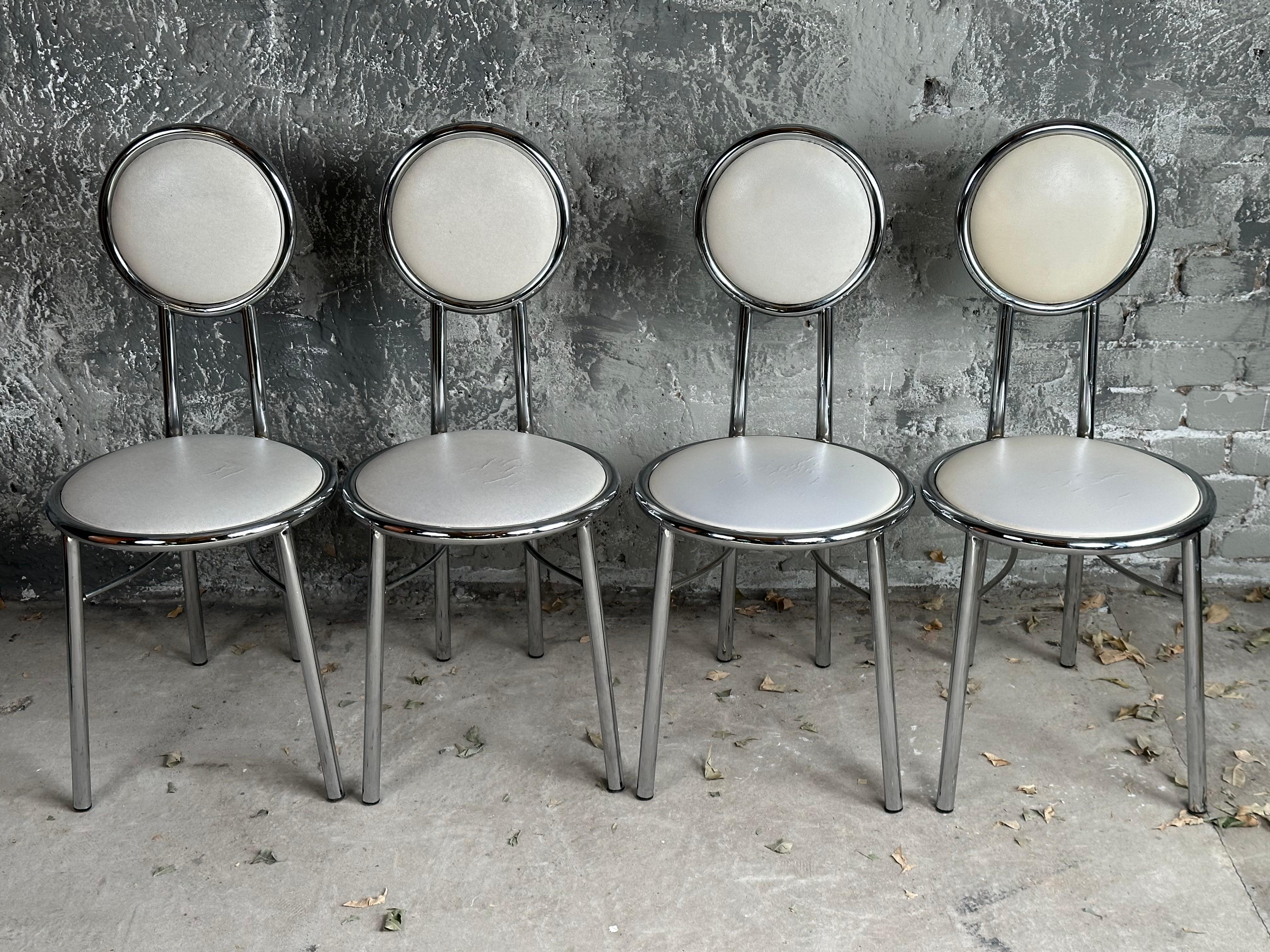 Mid-Century Set of 4 Dining Kitchen Chairs, Vinyl Chrome, Italy 1960s For Sale 2