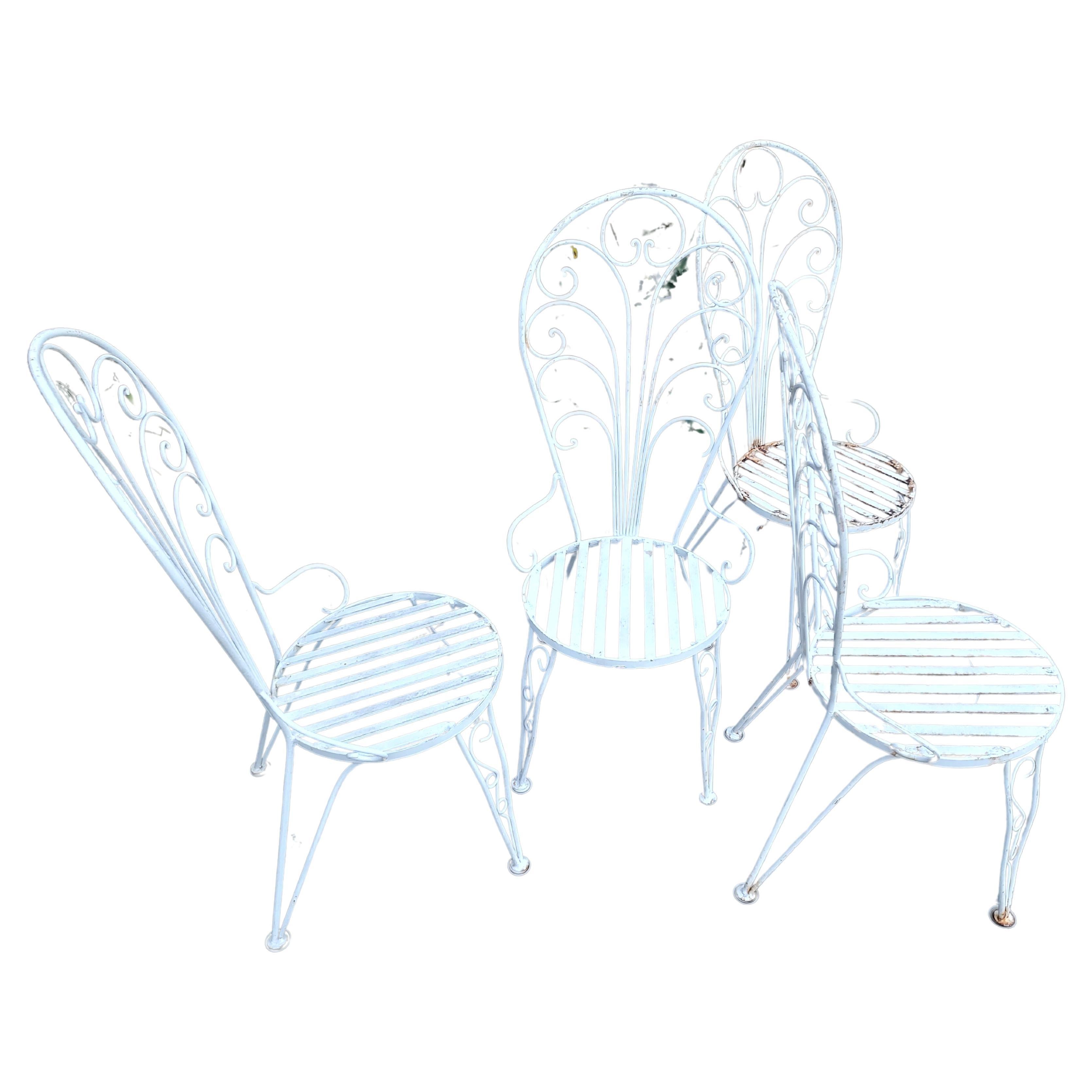 Set di 4 sedie da giardino da esterno con schienale a ventaglio in stile metà secolo di Woodard in vendita 2
