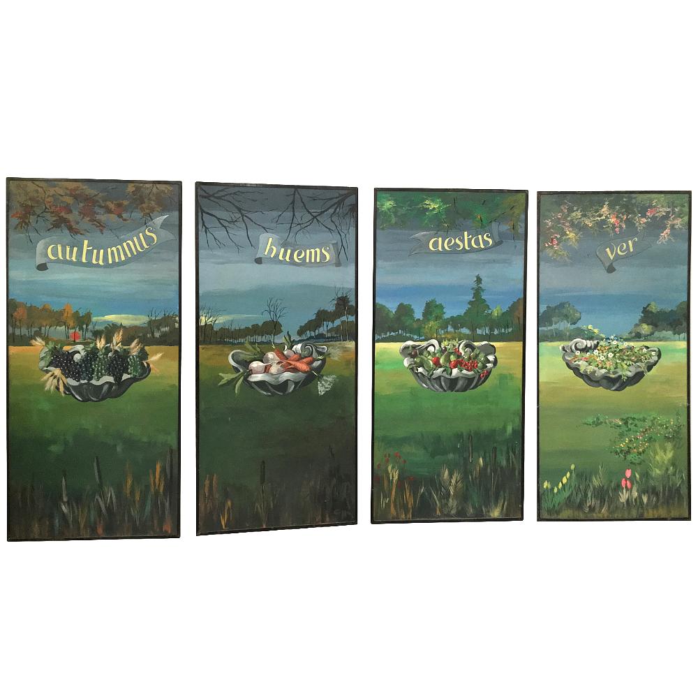 Mid-Century set of 4 Large Scale Four Seasons Paintings For Sale 6