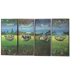 Mid-Century set of 4 Large Scale Four Seasons Paintings