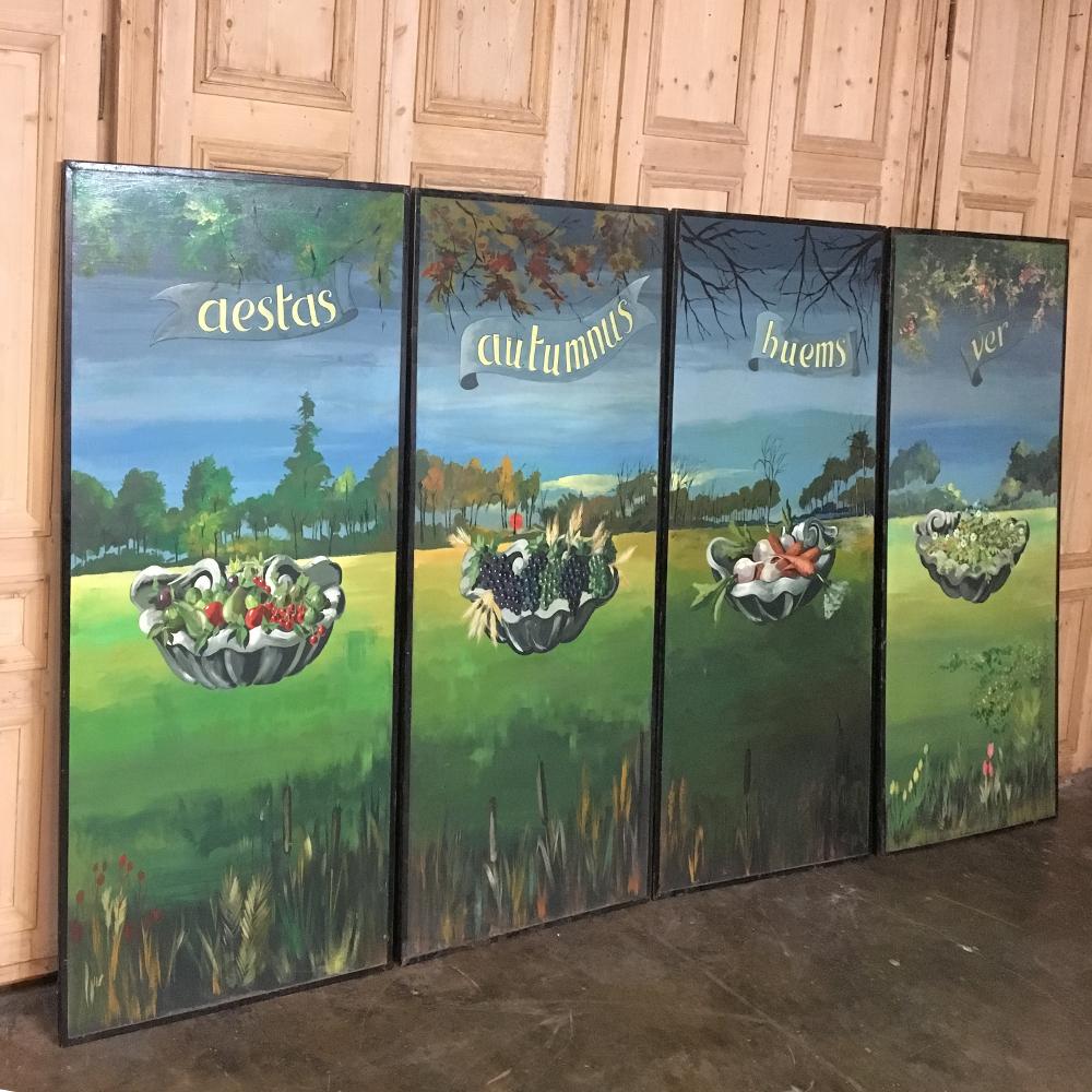 Belgian Mid-Century set of 4 Large Scale Four Seasons Paintings For Sale