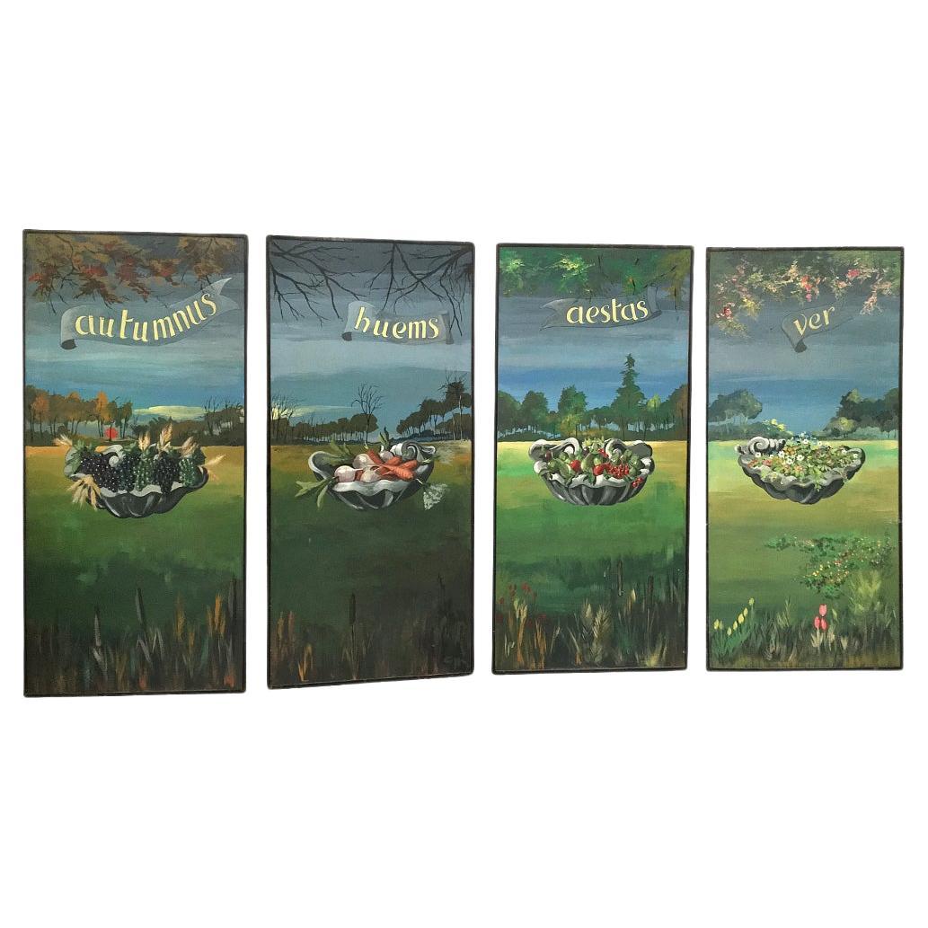 Mid-Century set of 4 Large Scale Four Seasons Paintings