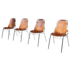 Mid-Century  Set of 4 Leather Les Arcs Chairs by Charlotte Perriand, France