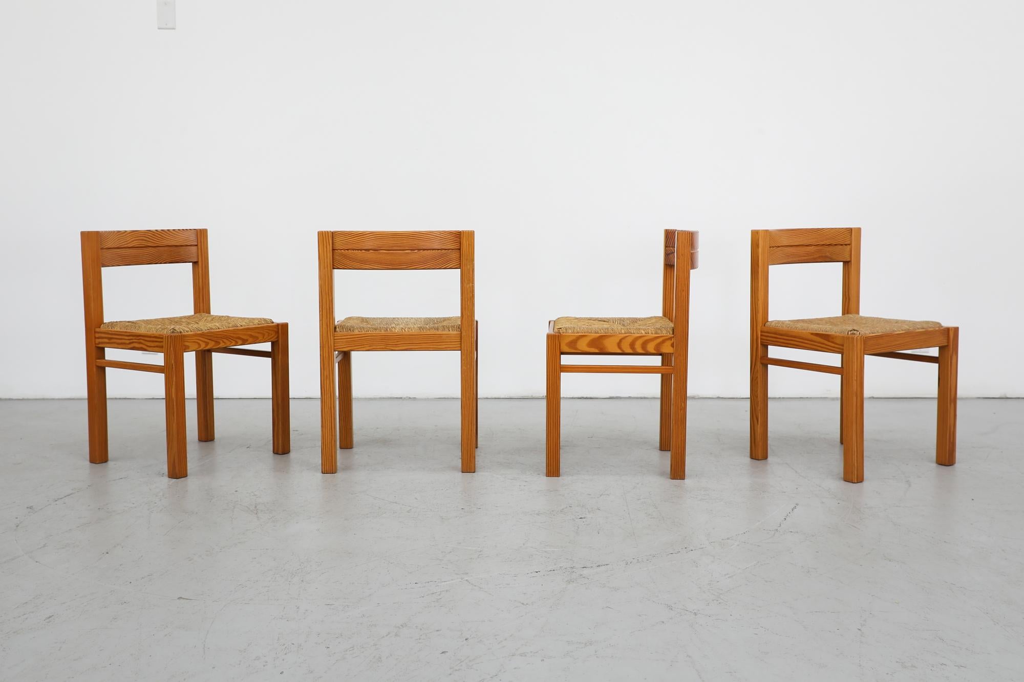 Set of 4 Magistretti Style Pine and Rush Dining Chairs by Martin Visser For Sale 6
