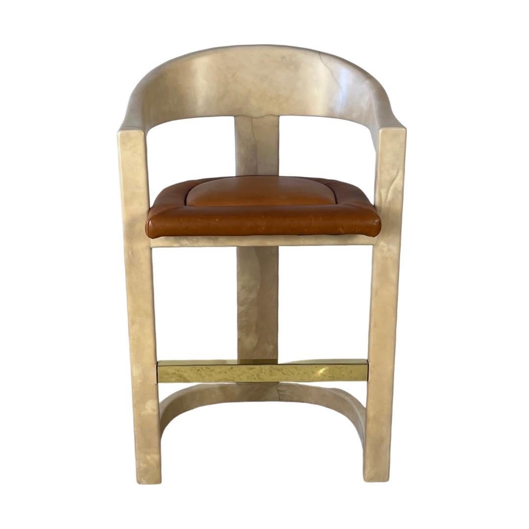 North American Mid-Century Set of 4 Onassis Bar Stools by Karl Springer For Sale