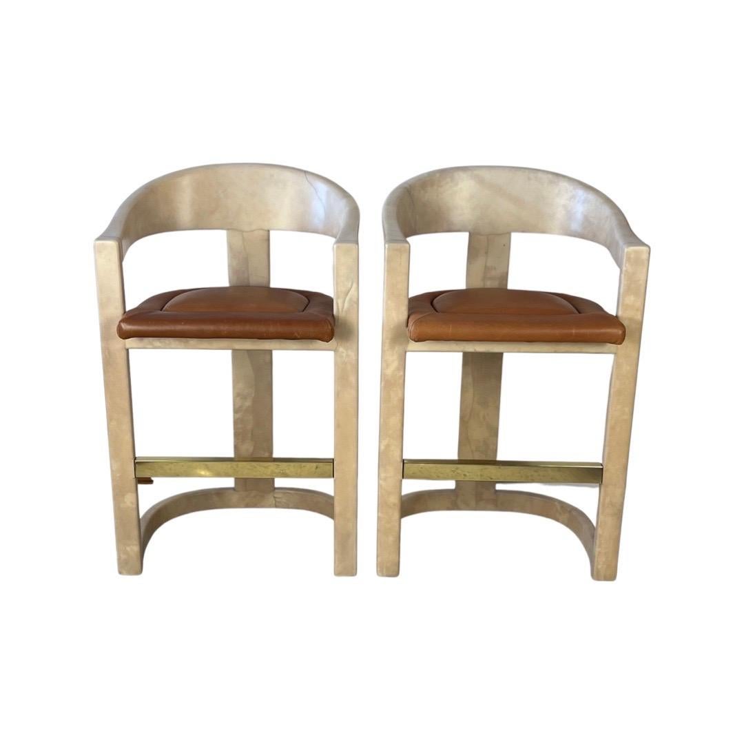 20th Century Mid-Century Set of 4 Onassis Bar Stools by Karl Springer For Sale