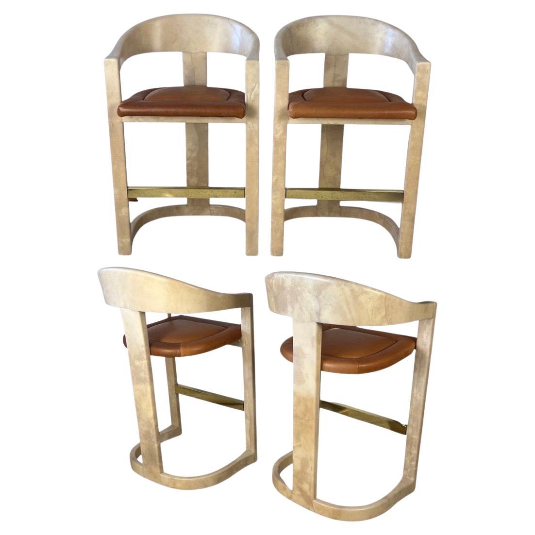 Ensemble de 4 tabourets de bar Onassis de style mi-siècle moderne par Karl Springer en vente